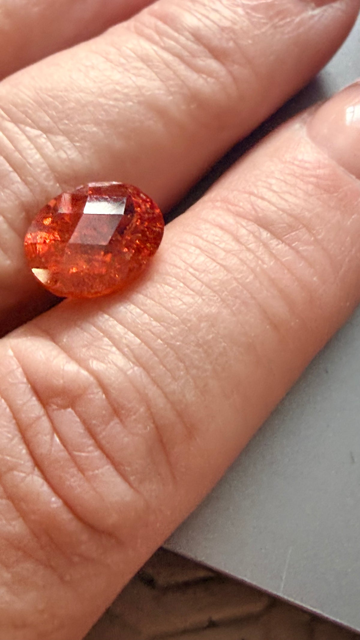 Mandarin Spessartite Garnet Oval Checkerboard Cut 12mm × 10mm 6.92cts