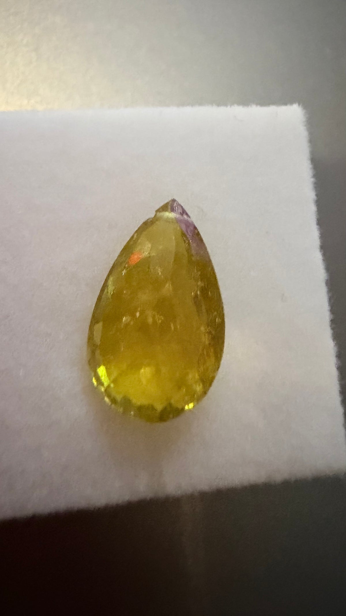 Tourmaline Yellow Briolette Drop, Cross-Drilled 14mm × 8.5mm 4cts