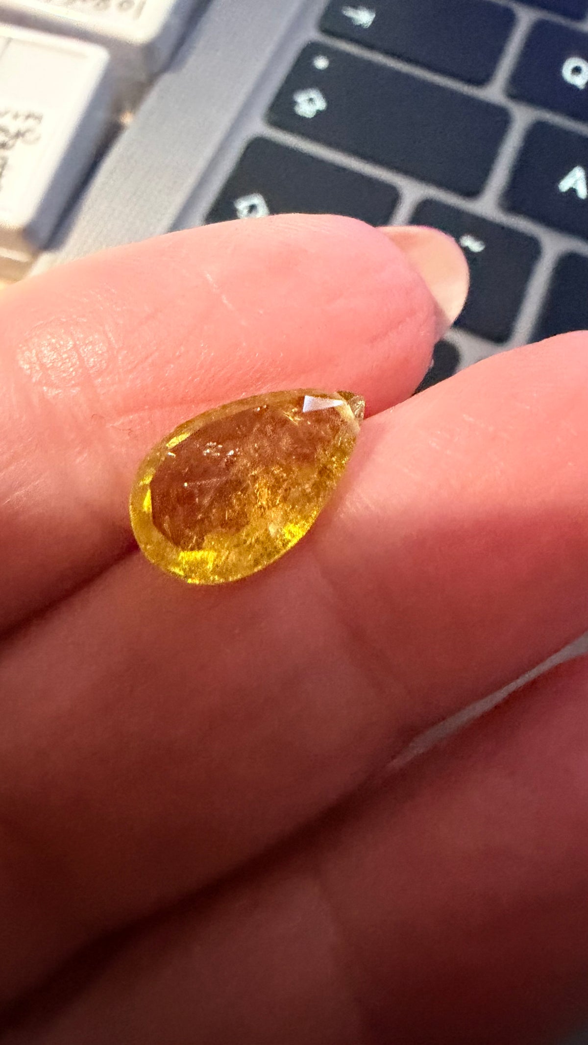 Tourmaline Yellow Briolette Drop, Cross-Drilled 14mm × 8.5mm 4cts
