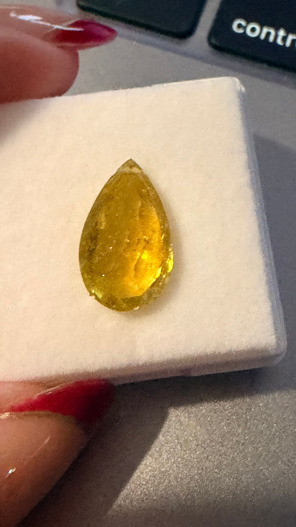 Tourmaline Yellow Briolette Drop, Cross-Drilled 14mm × 8.5mm 4cts