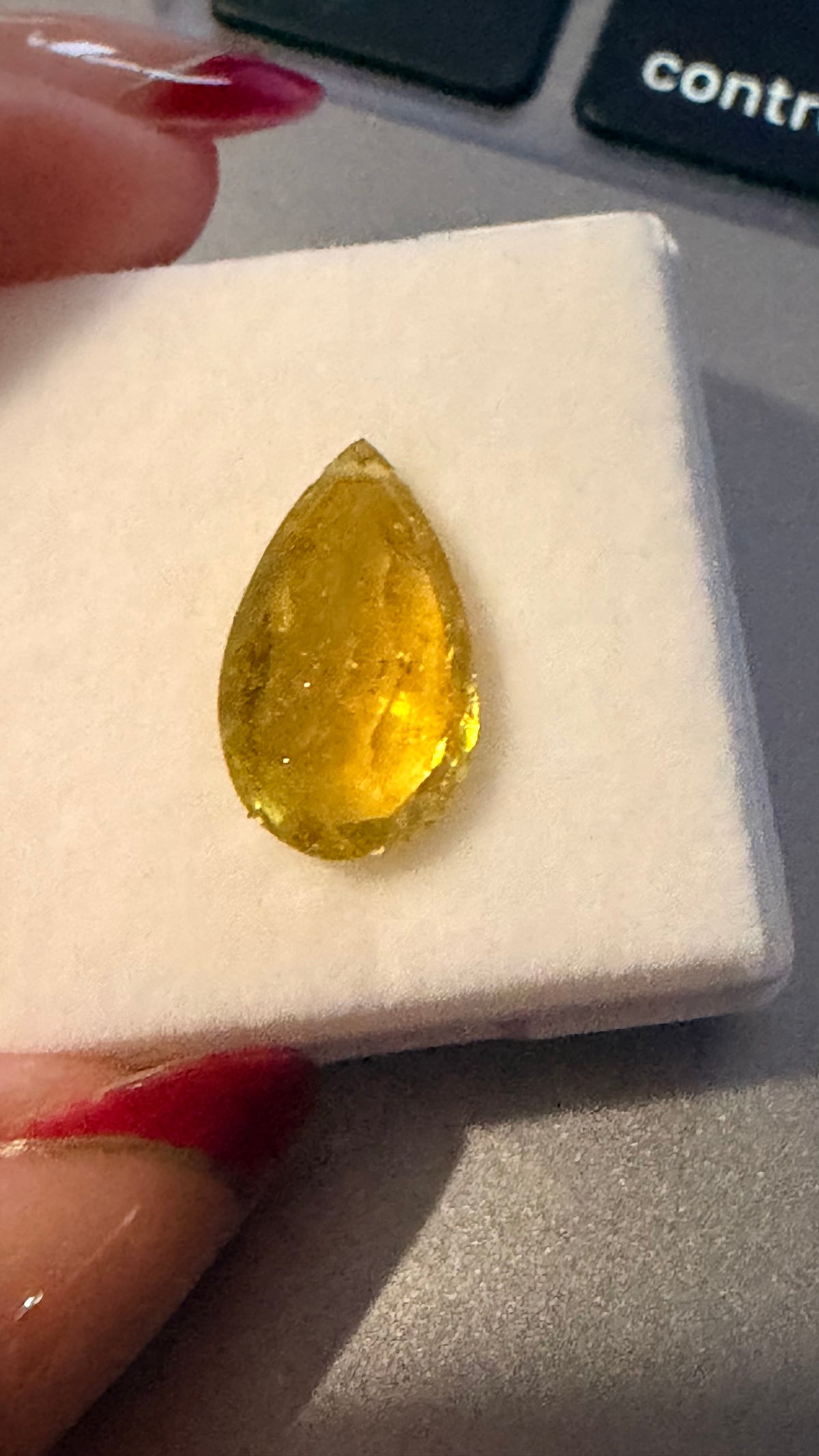 Tourmaline Yellow Briolette Drop, Cross-Drilled 14mm × 8.5mm 4cts