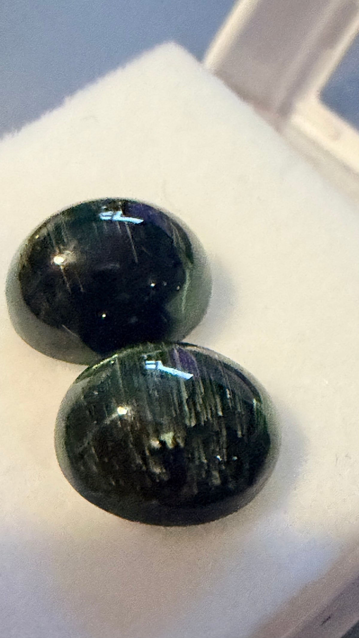Tourmaline Cat's Eye Rare Oval Cabochon Pair 9mm × 7.5mm 6.12cts Total