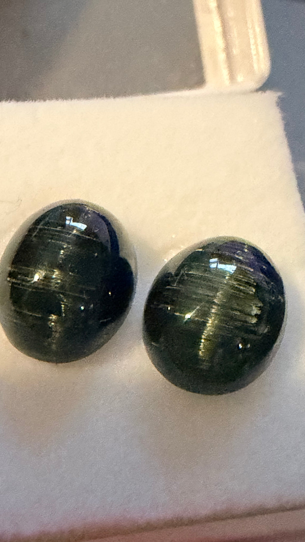 Tourmaline Cat's Eye Rare Oval Cabochon Pair 9mm × 7.5mm 6.12cts Total