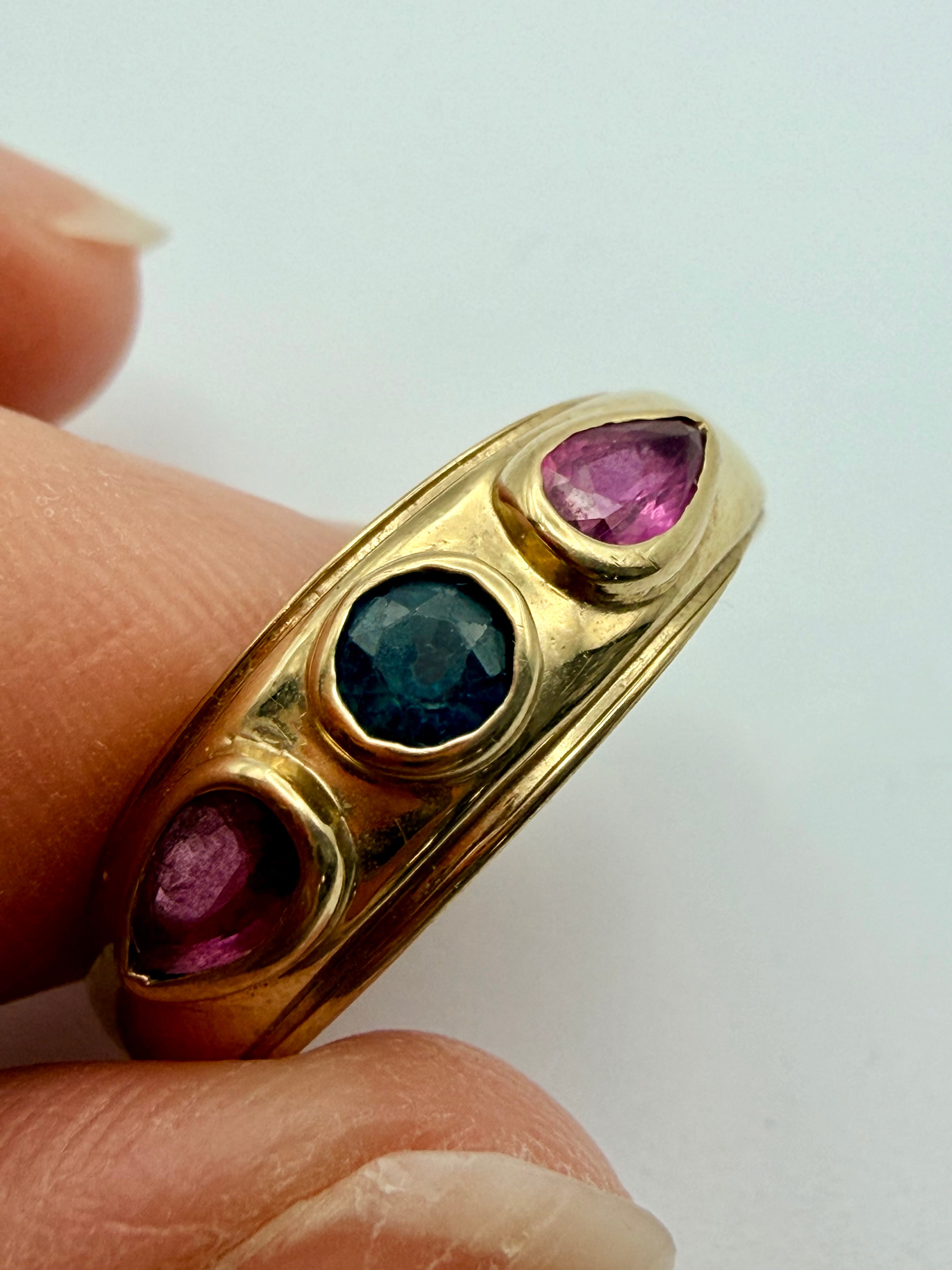 Sapphire and Ruby 9ct gold Ring Size R