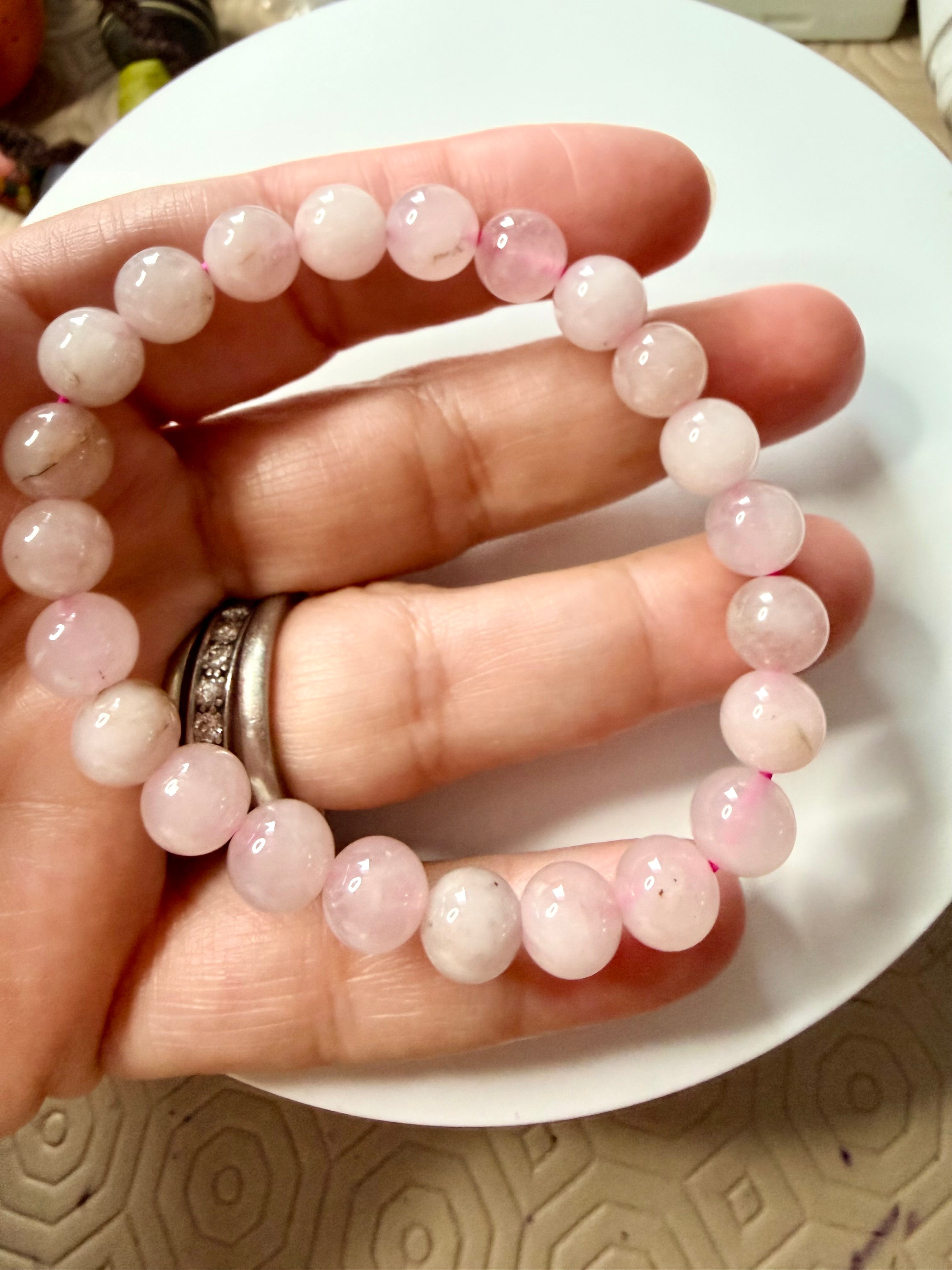 Rose Quartz beaded bracelet  8.5mm beaded in soft pinks