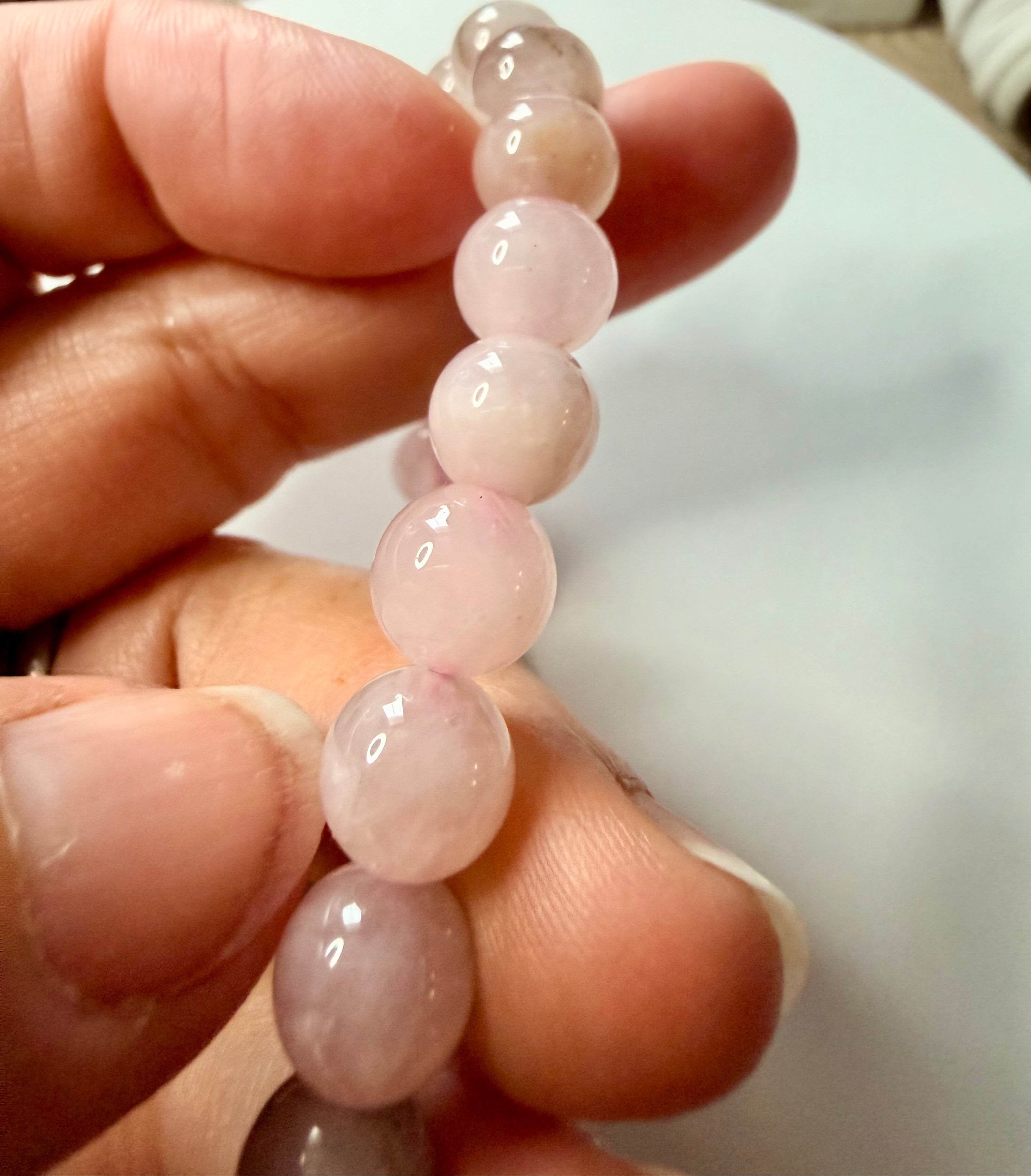 Rose Quartz beaded bracelet  8.5mm beaded in soft pinks