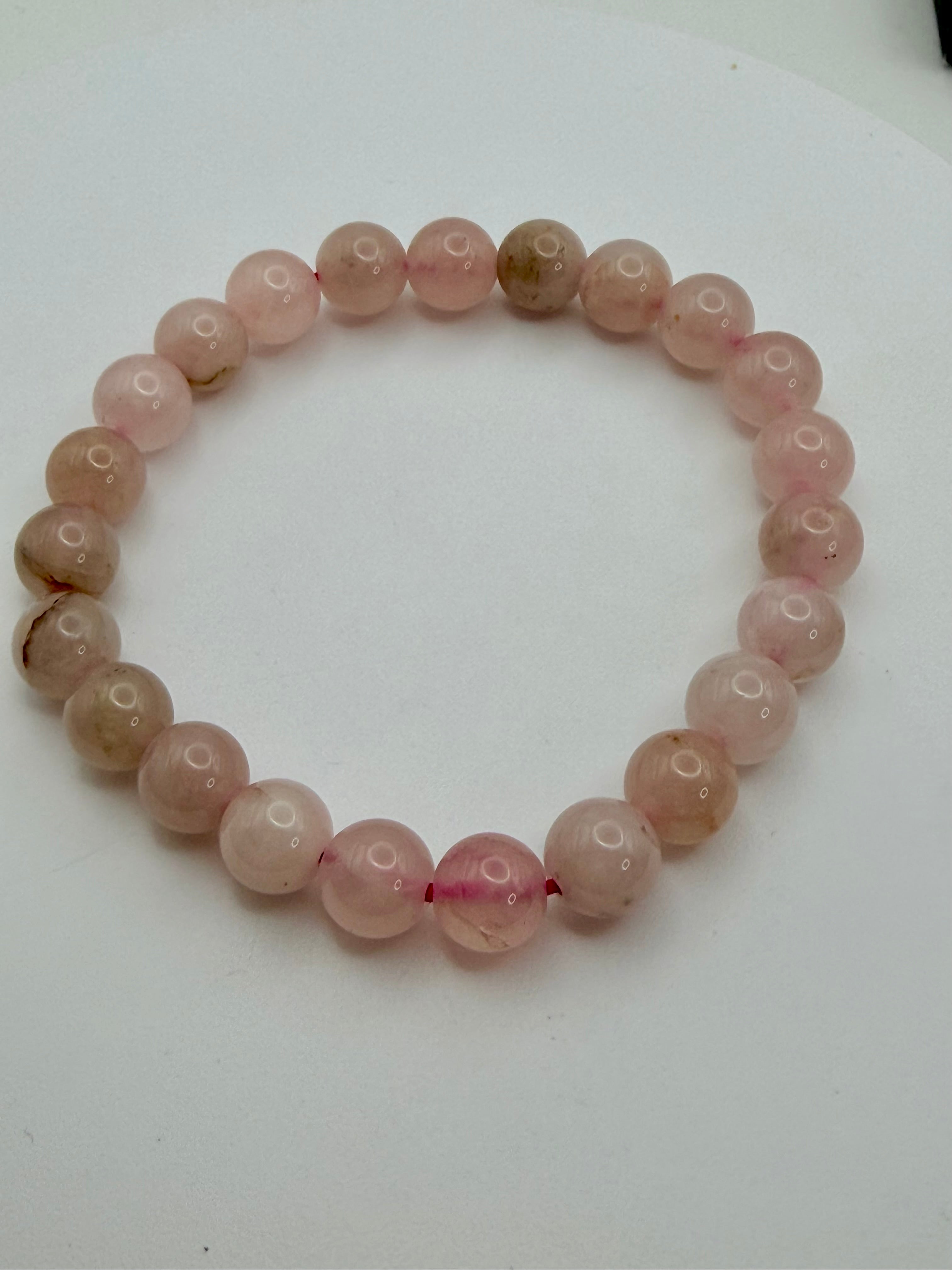 Rose Quartz beaded bracelet  8.5mm beaded in soft pinks