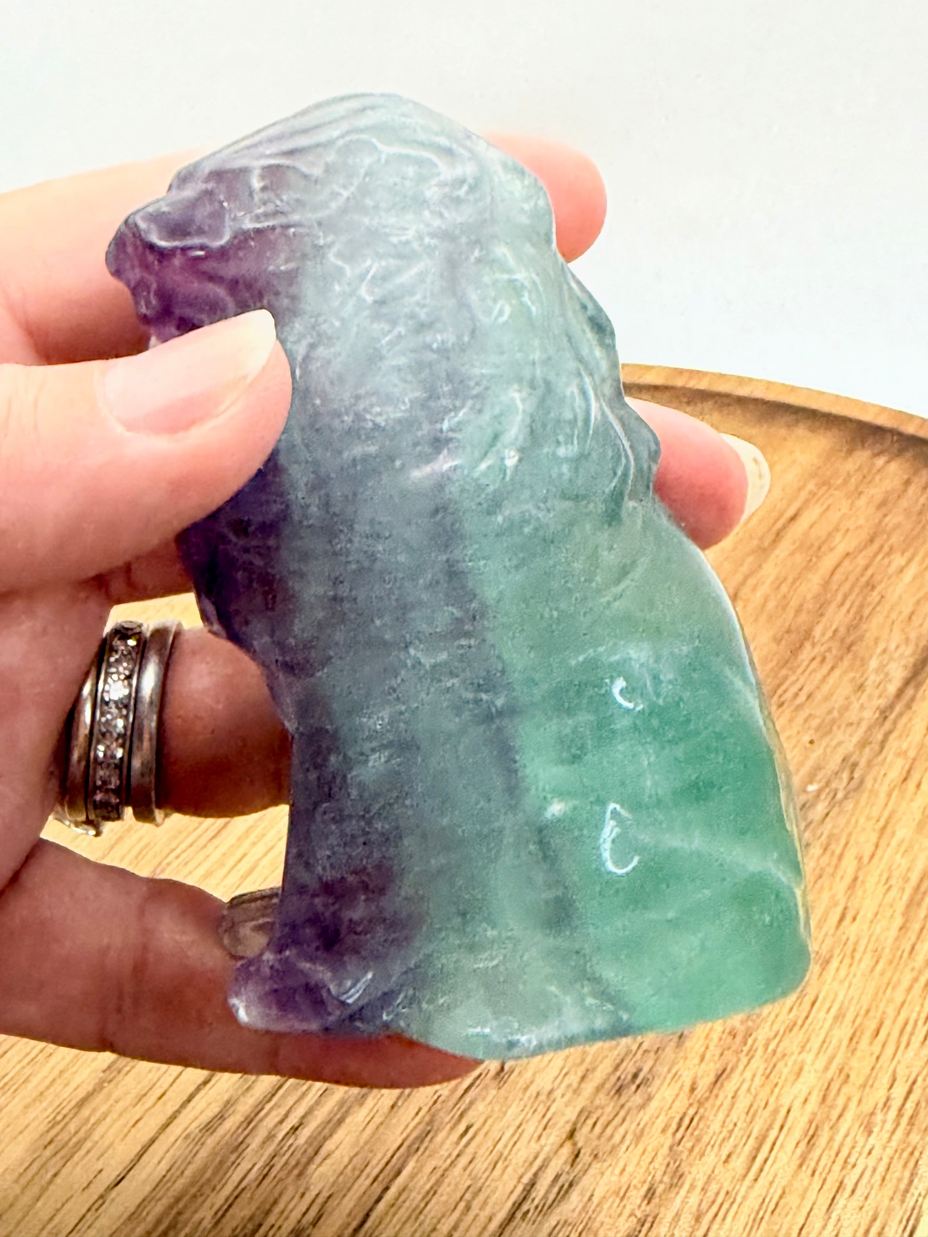 Natural Fluorite Carved Lion | 8cm | Colour Banded Specimen