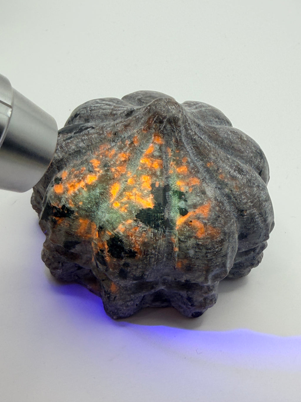 Yooperlite Skull Paperweight | UV Reactive Fluorescent Gemstone Sculpture