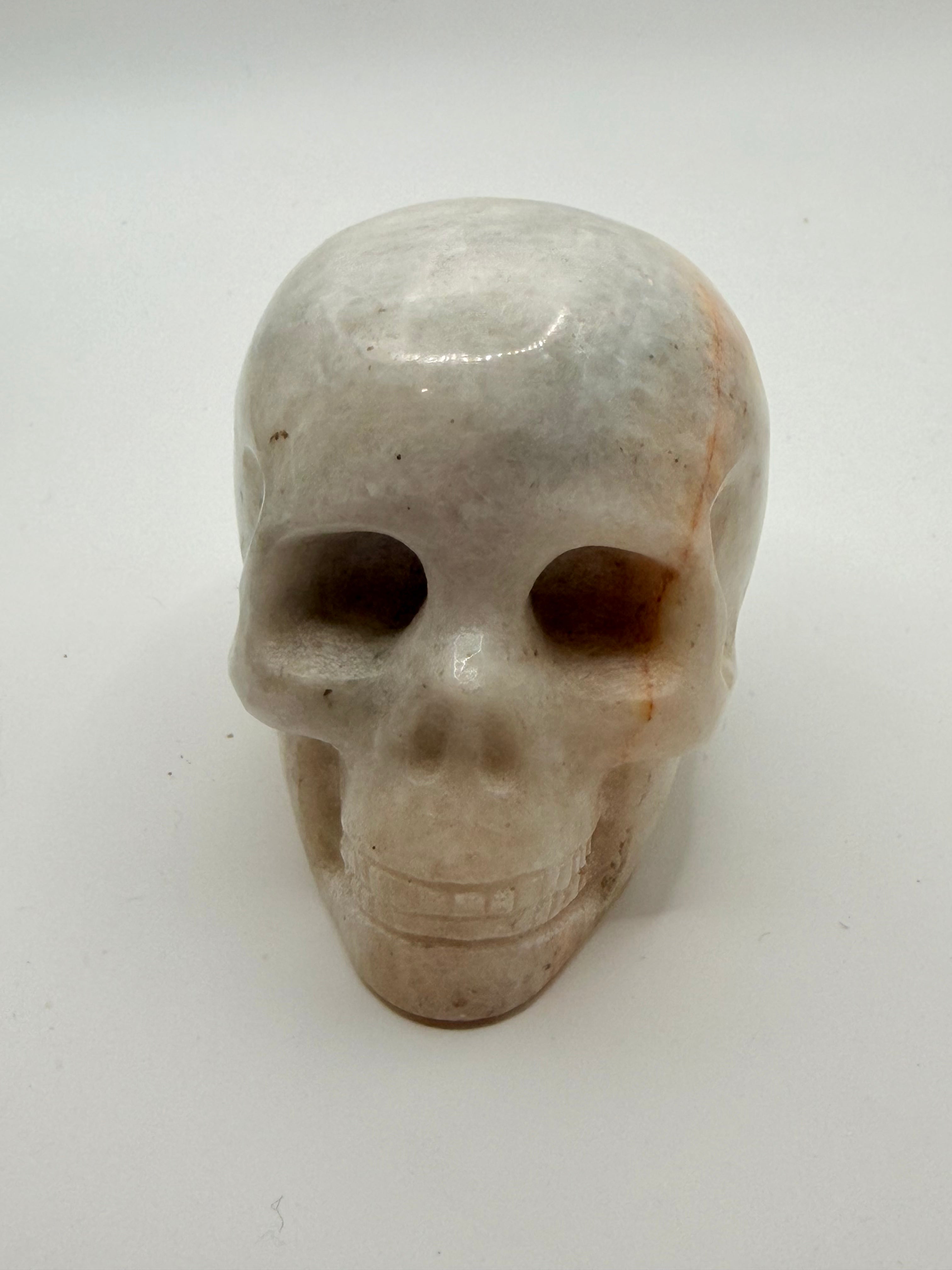 Large Banded Calcite Skull | Striking Natural Stone Carving | Statement Collector's Piece