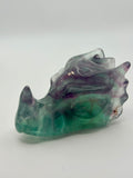 Natural Fluorite Carved Dragon Head | Purple & Green Gemstone Sculpture | Mythical Collector's Piece
