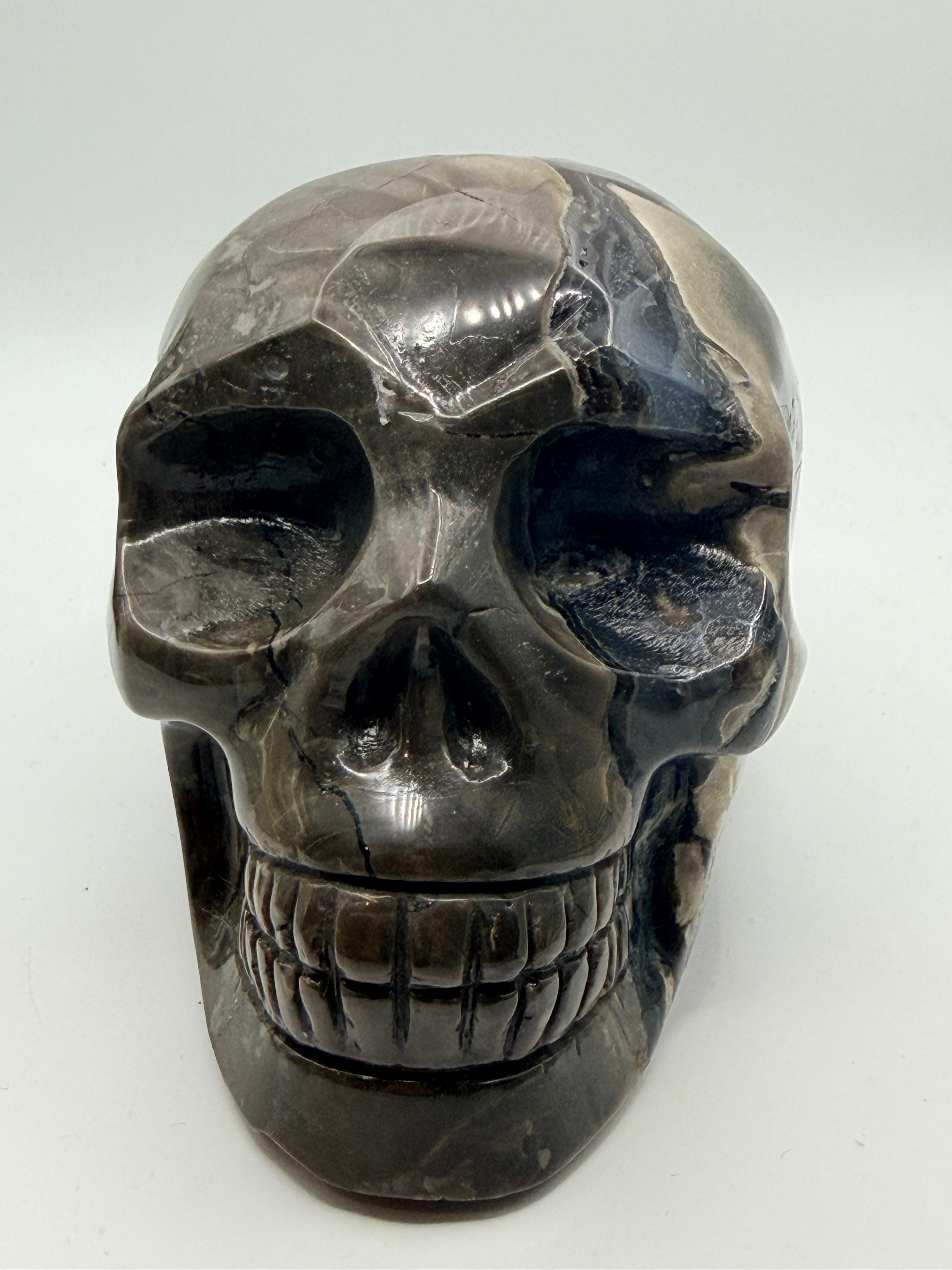 Volcano Agate Carved Skull | UV Reactive | Massive 1.25kg Statement Gemstone Sculpture