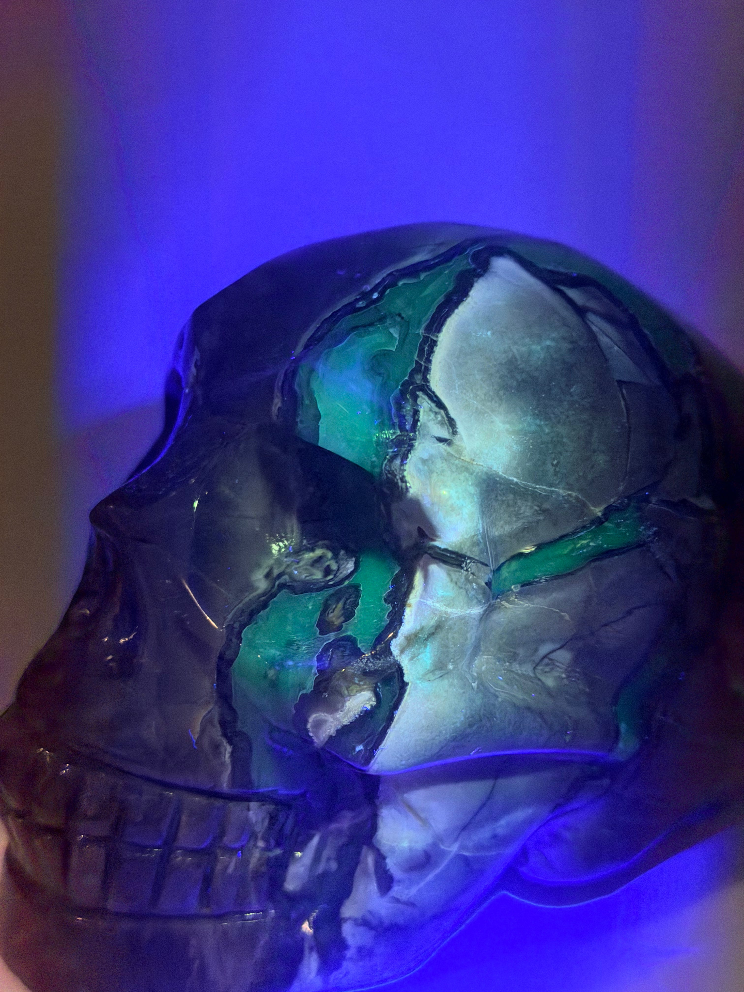 Volcano Agate Carved Skull | UV Reactive | Massive 1.25kg Statement Gemstone Sculpture