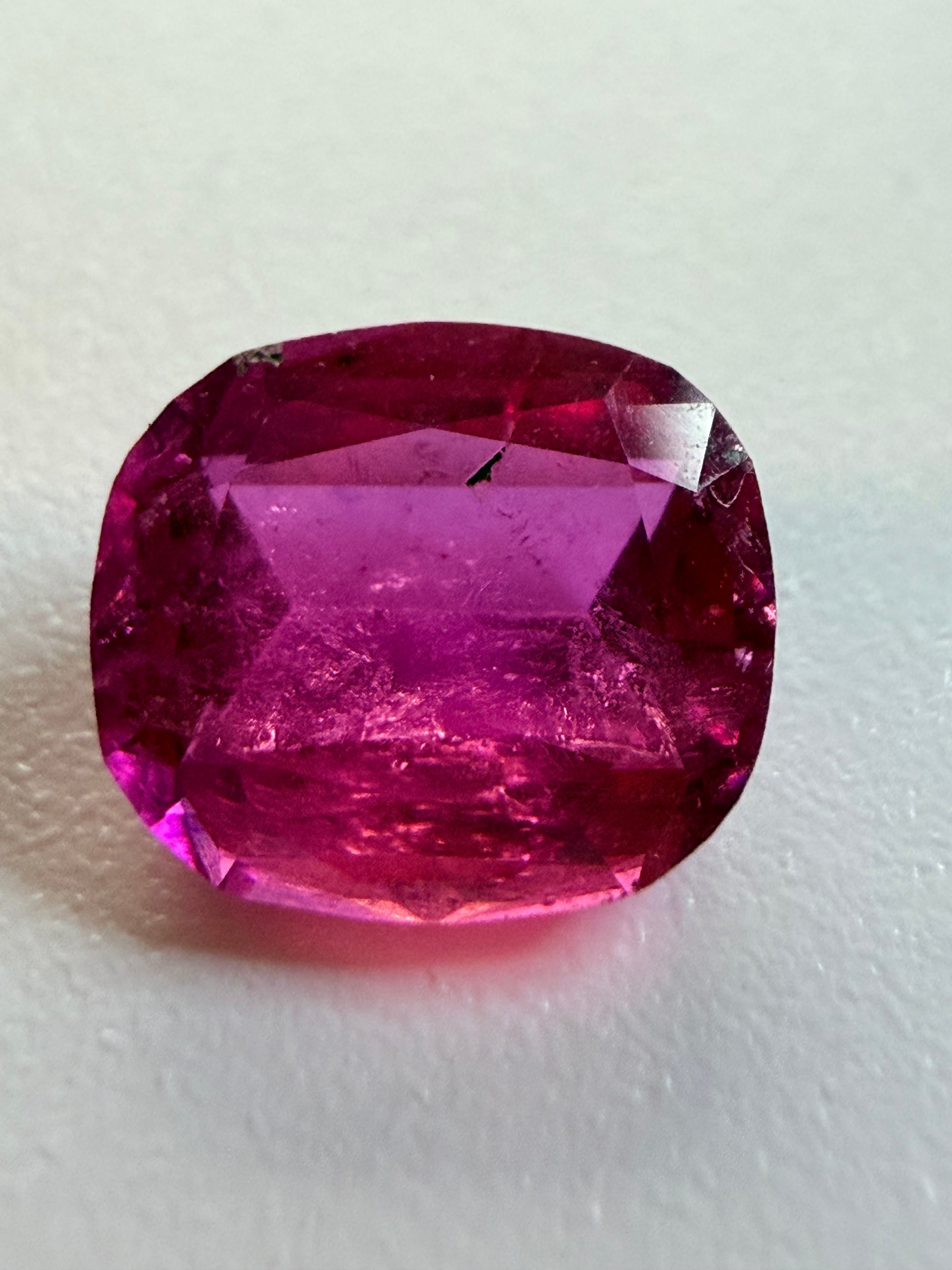 Natural Vivid Pink Tourmaline Cushion Cut Loose Gemstone | 7.4x7.2mm | 1.93ct | Afghanistan