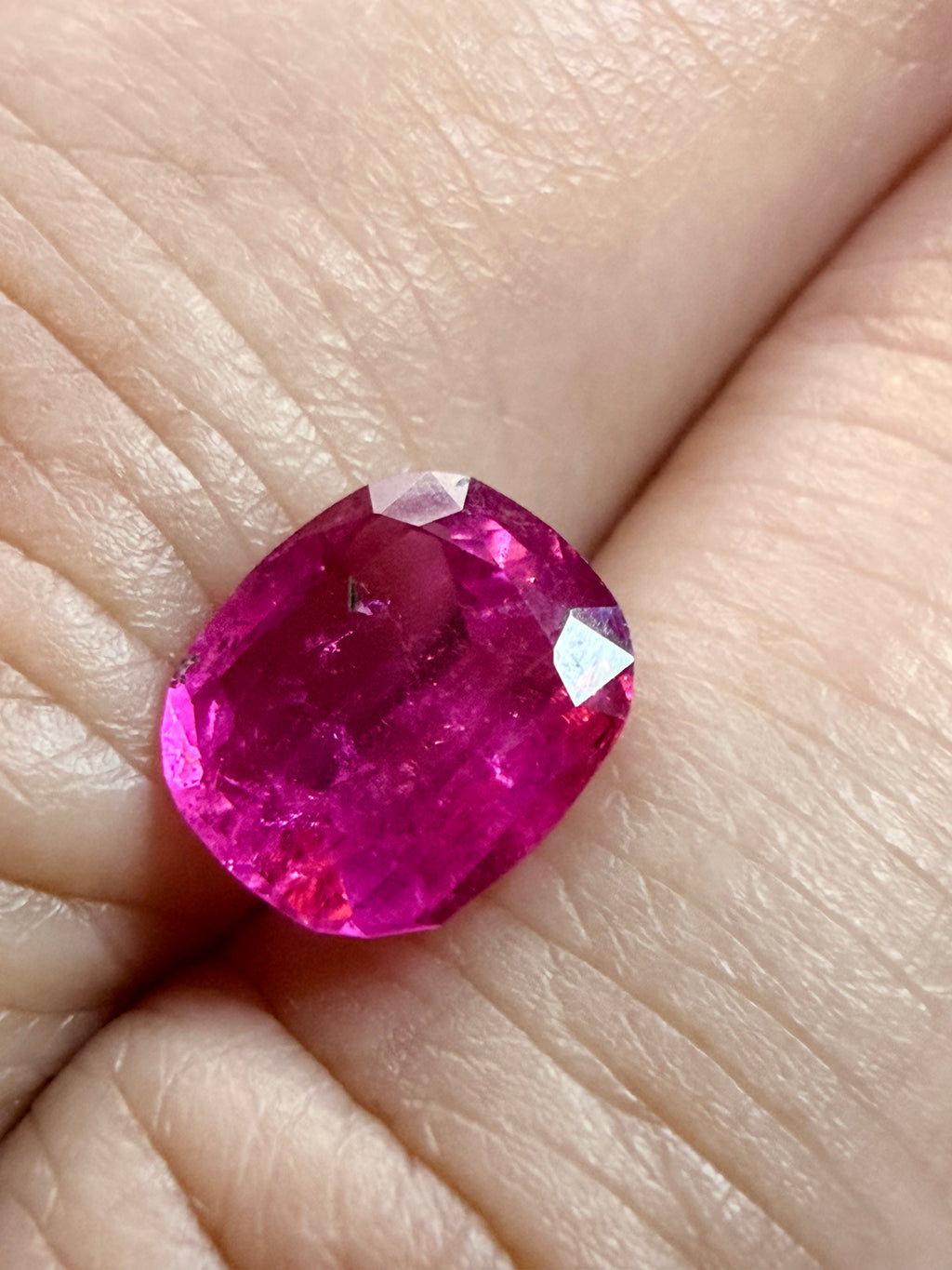 Natural Vivid Pink Tourmaline Cushion Cut Loose Gemstone | 7.4x7.2mm | 1.93ct | Afghanistan