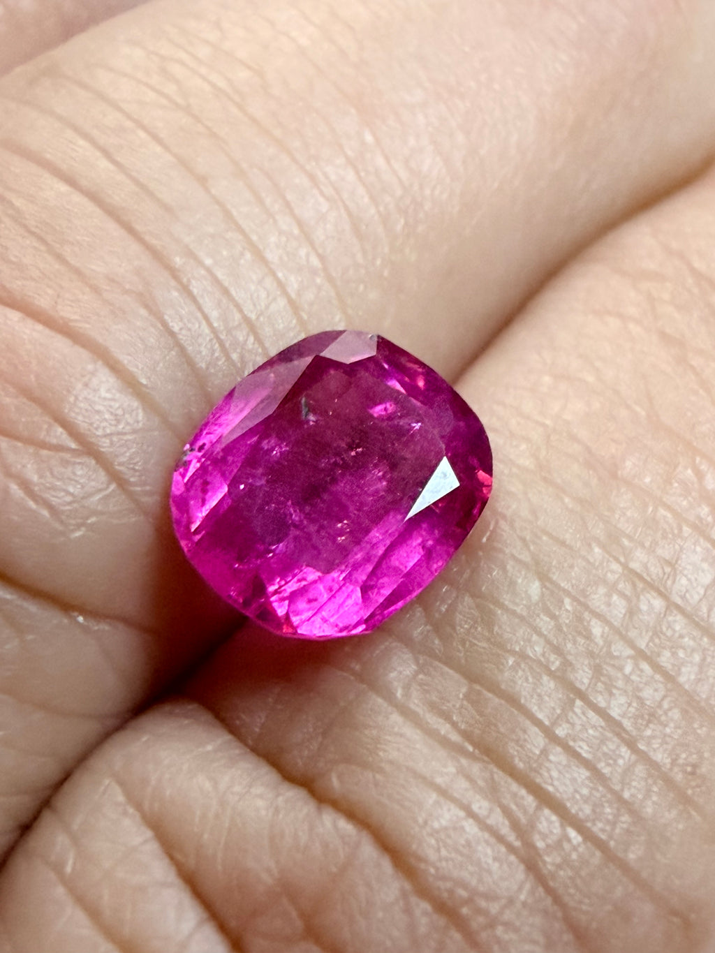 Natural Vivid Pink Tourmaline Cushion Cut Loose Gemstone | 7.4x7.2mm | 1.93ct | Afghanistan