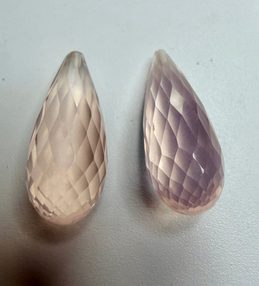 Natural Rose Quartz – Long Briolette Drops – 23x10mm