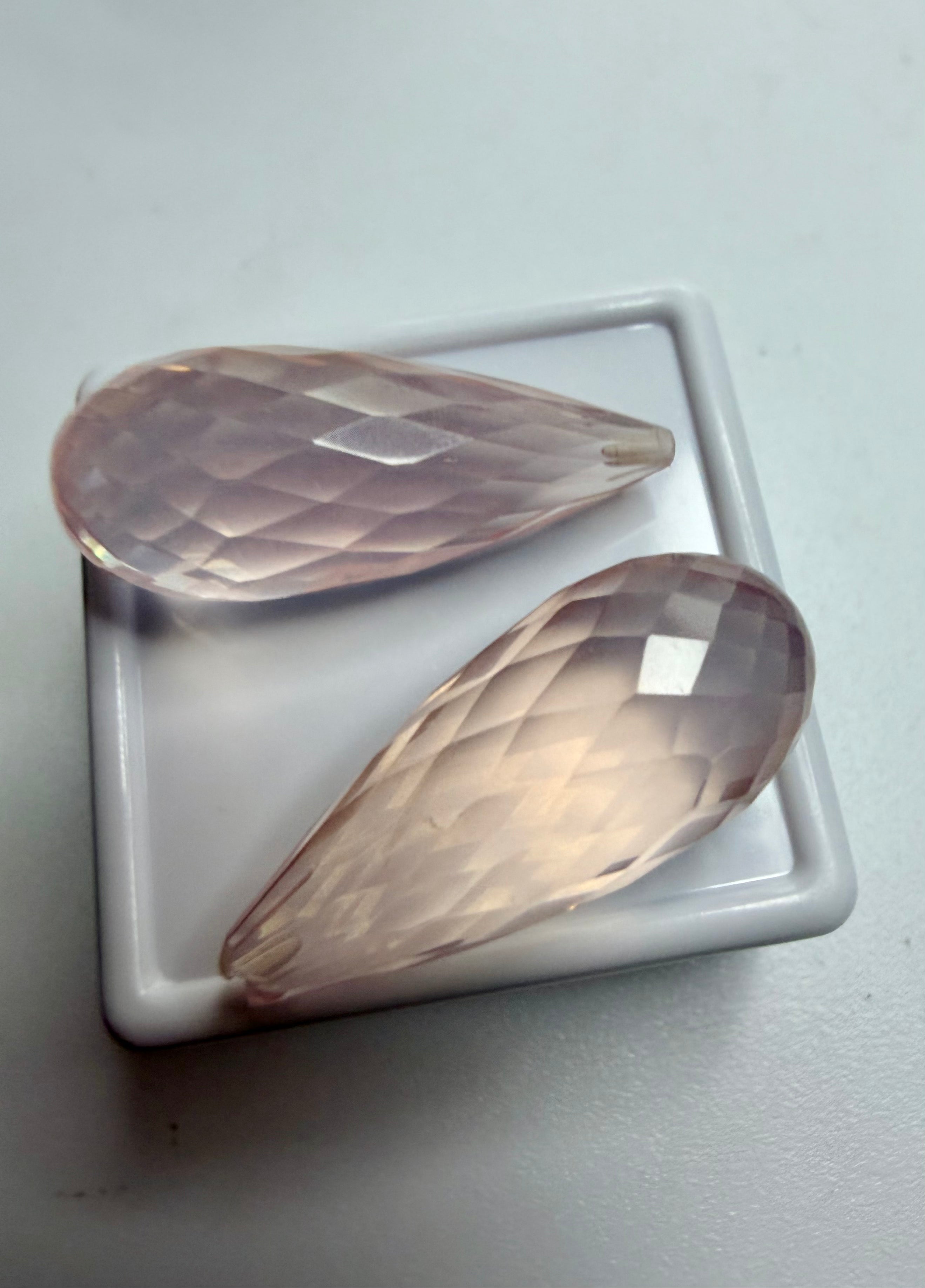 Natural Rose Quartz – Long Briolette Drops – 23x10mm