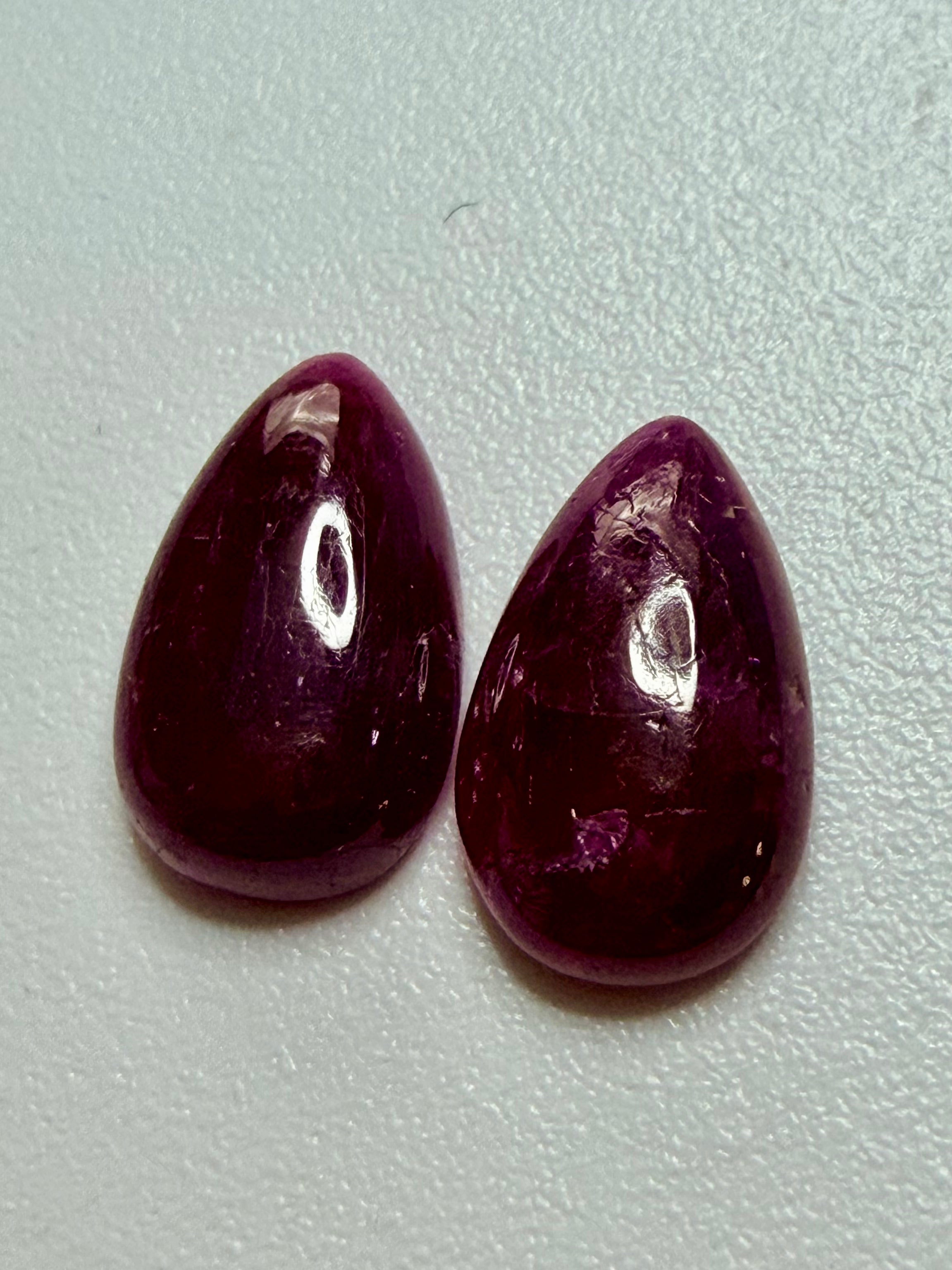 Natural Ruby No Heat – Matched Pear Cabochon Pair – 10x6mm – 4.04cts