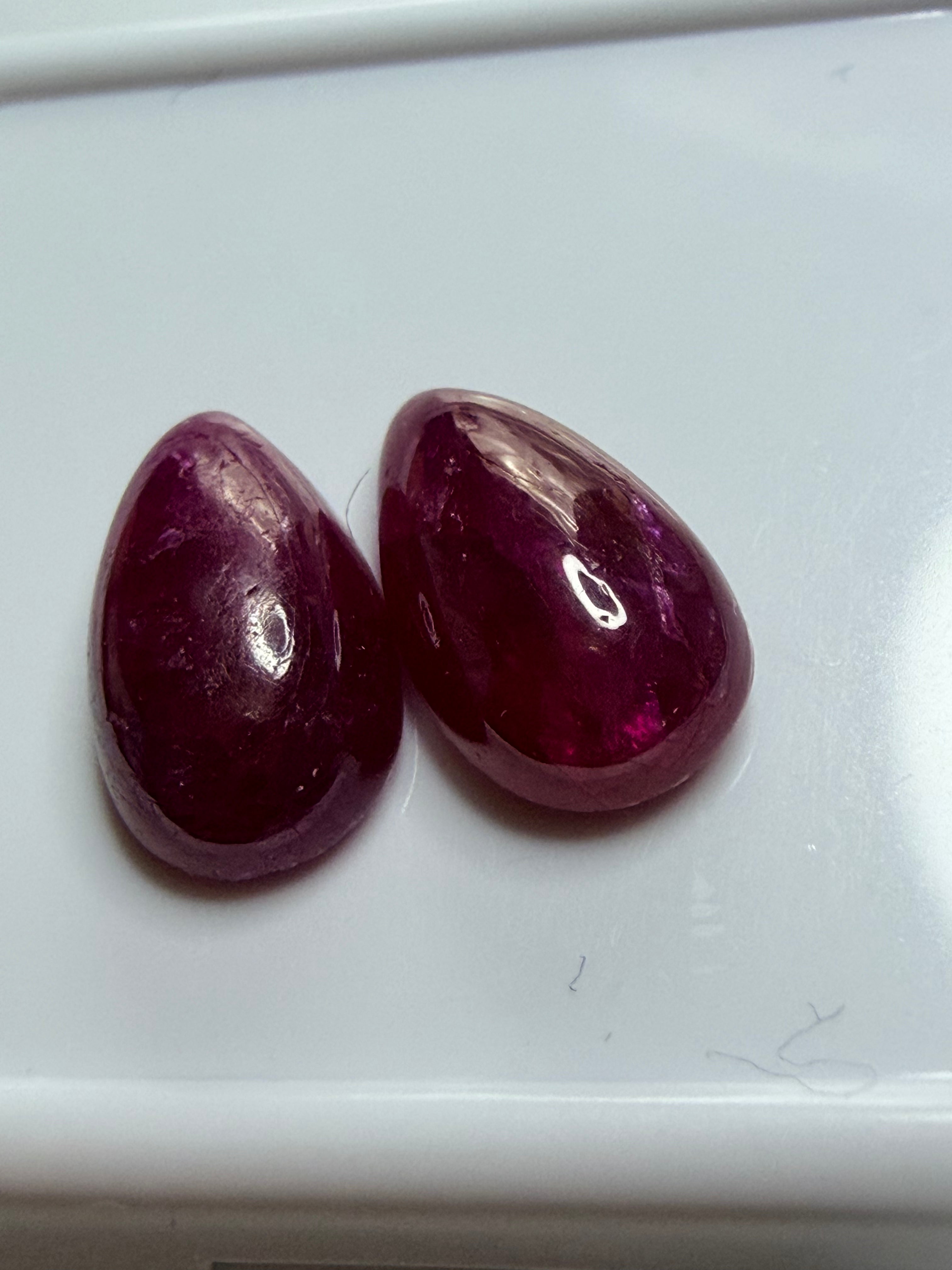 Natural Ruby No Heat – Matched Pear Cabochon Pair – 10x6mm – 4.72cts
