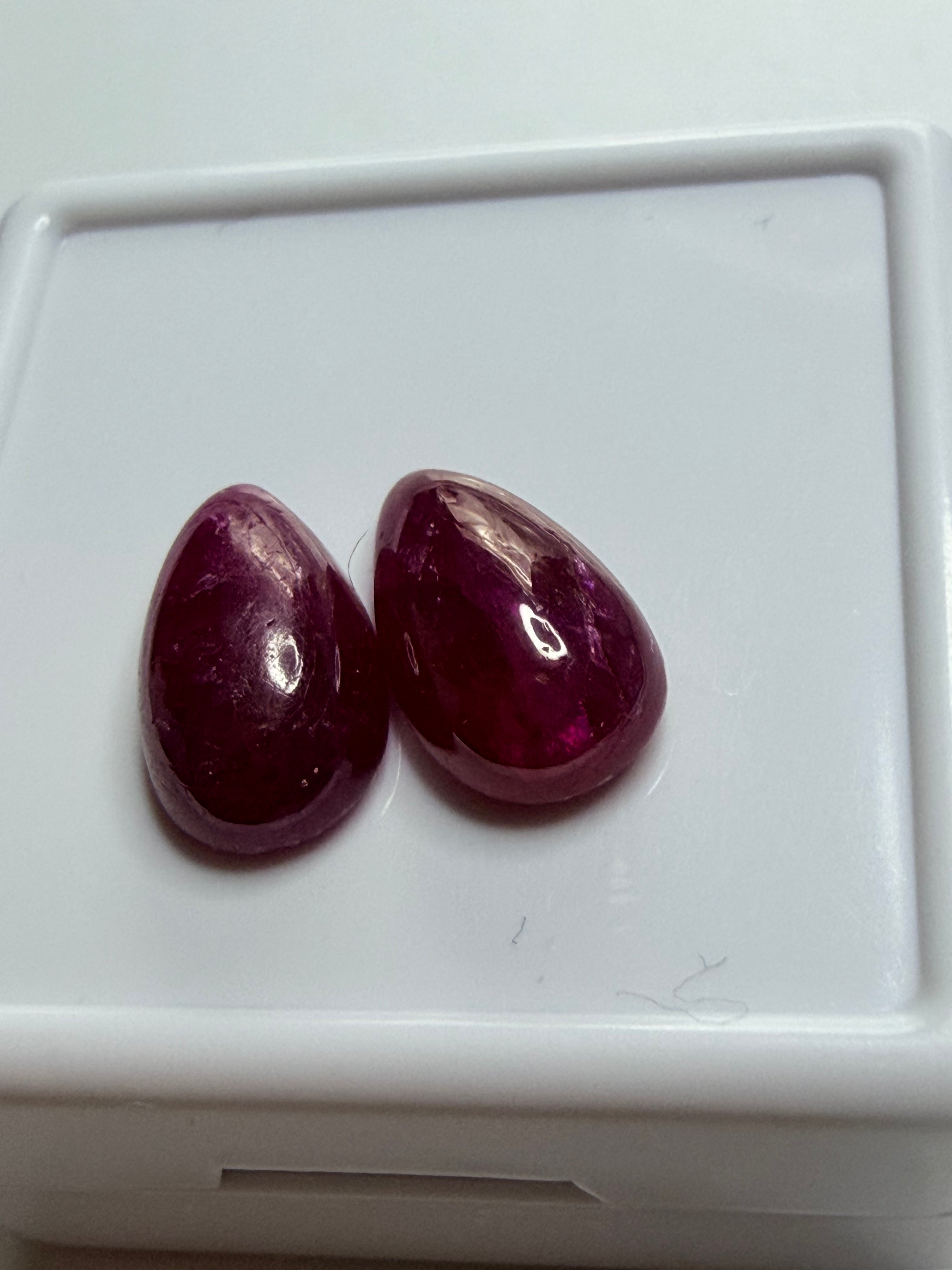 Natural Ruby No Heat – Matched Pear Cabochon Pair – 10x6mm – 4.72cts