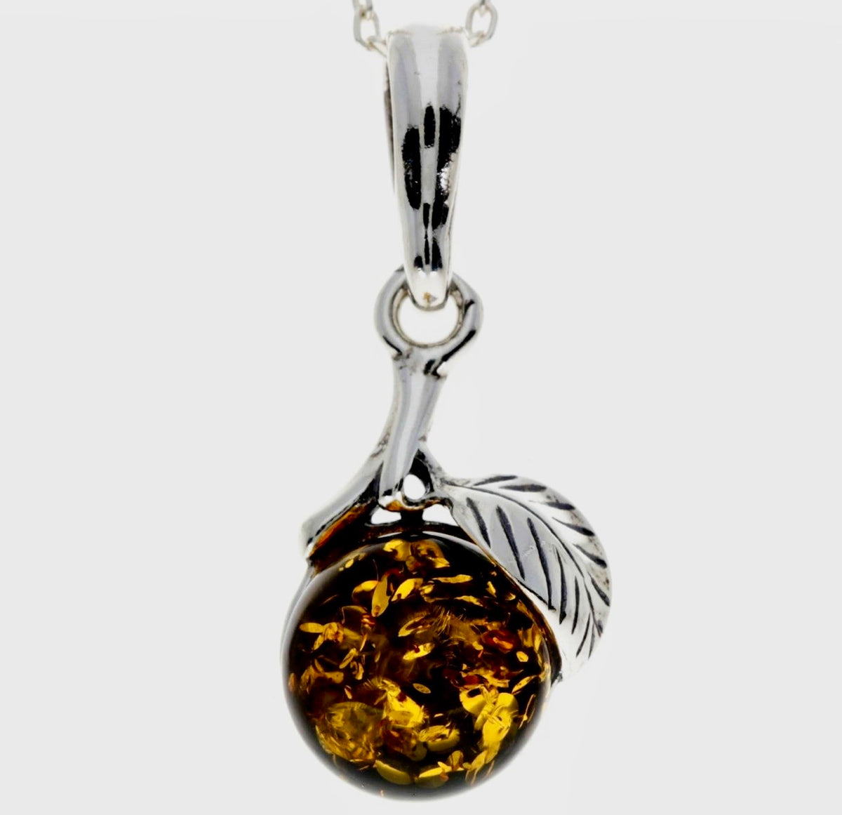 925 Sterling Silver & Baltic Amber Classic Design Pendant