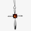 925 Sterling Silver & Baltic Amber Modern Cross Pendant