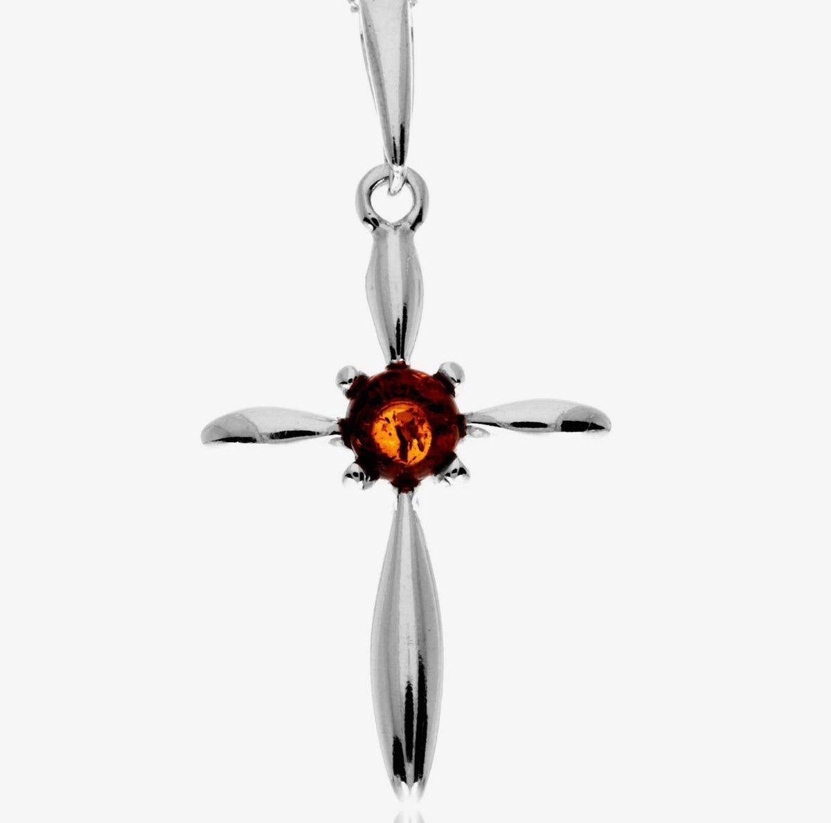 925 Sterling Silver & Baltic Amber Modern Cross Pendant