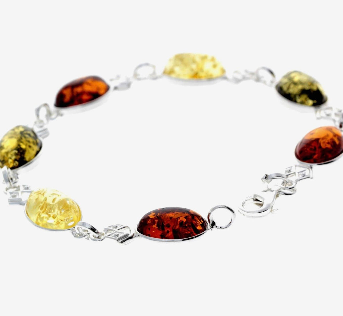 925 Sterling Silver and Amber Link Bracelet