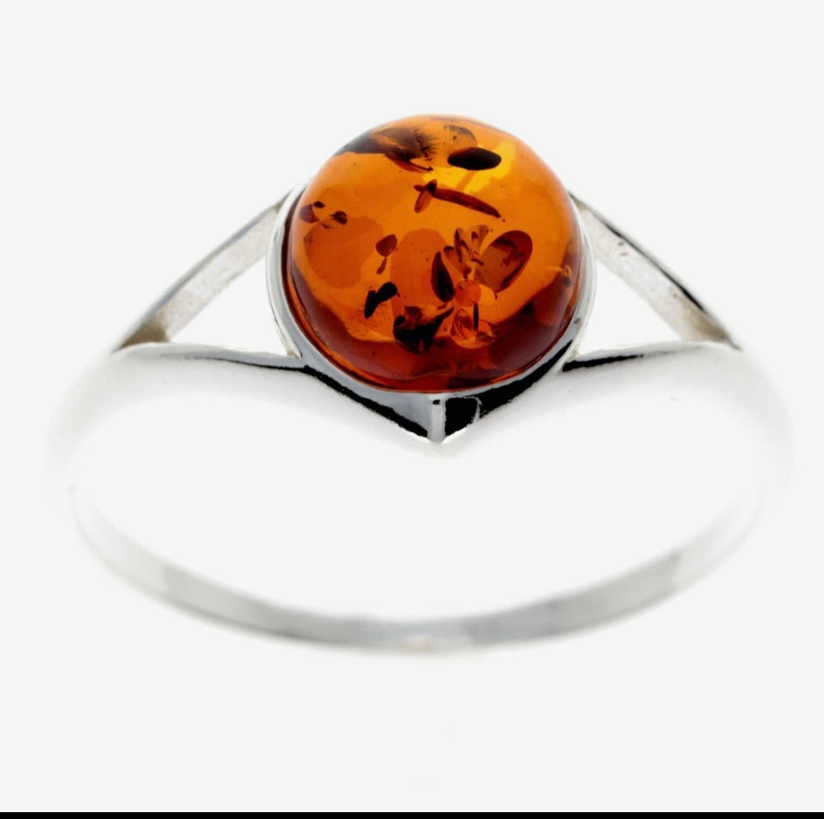 925 Sterling Silver & Baltic Amber Classic Round Stone Ring – Size O½