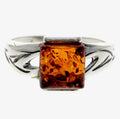925 Sterling Silver & Baltic Amber Modern Square Ring – Size L