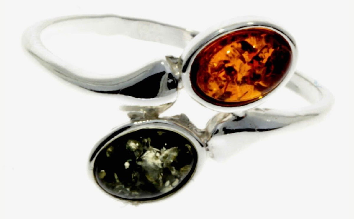 925 Sterling Silver & Baltic Amber Classic Crossover Ring – Size T