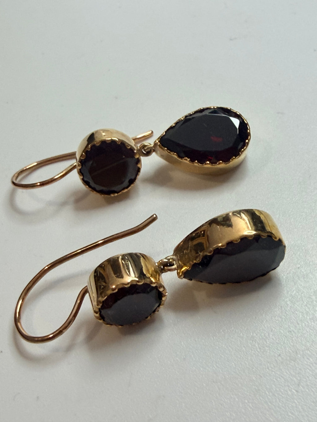 9ct Gold Double Garnet Earrings – Georgian Style