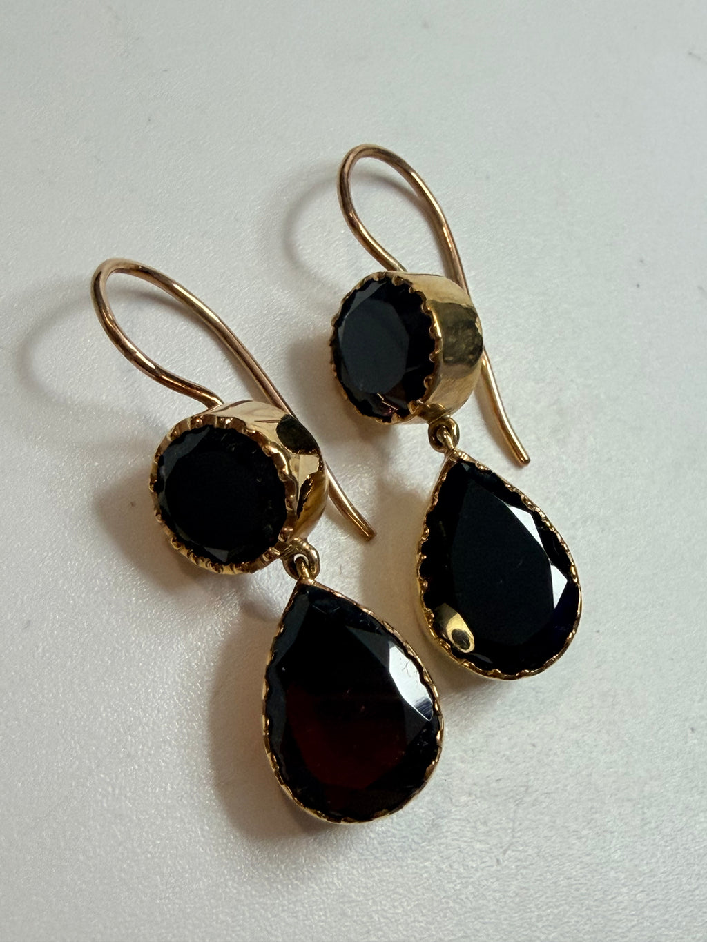 9ct Gold Double Garnet Earrings – Georgian Style
