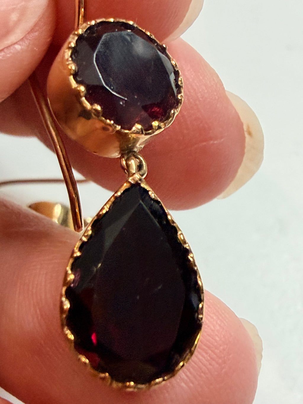9ct Gold Double Garnet Earrings – Georgian Style