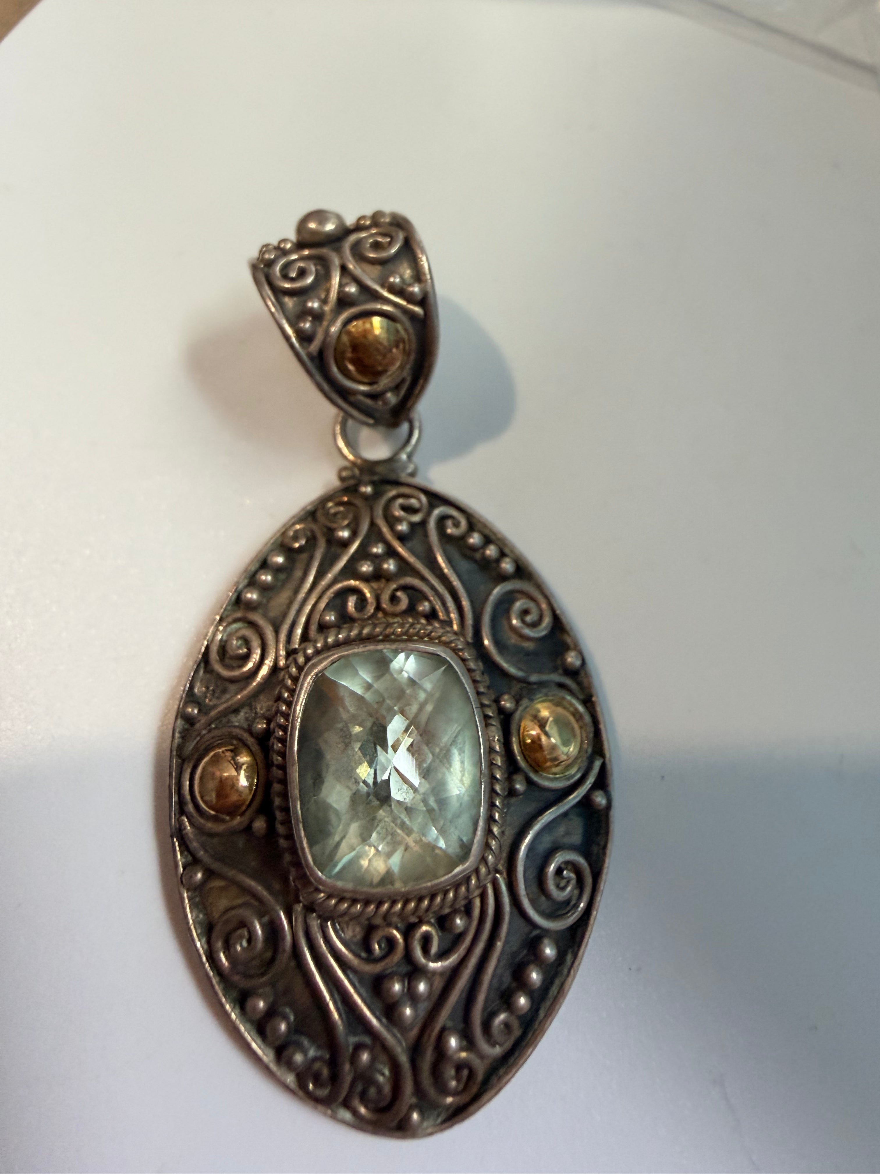 Mother of Pearl Sterling Silver Peridot and Amethyst Necklace