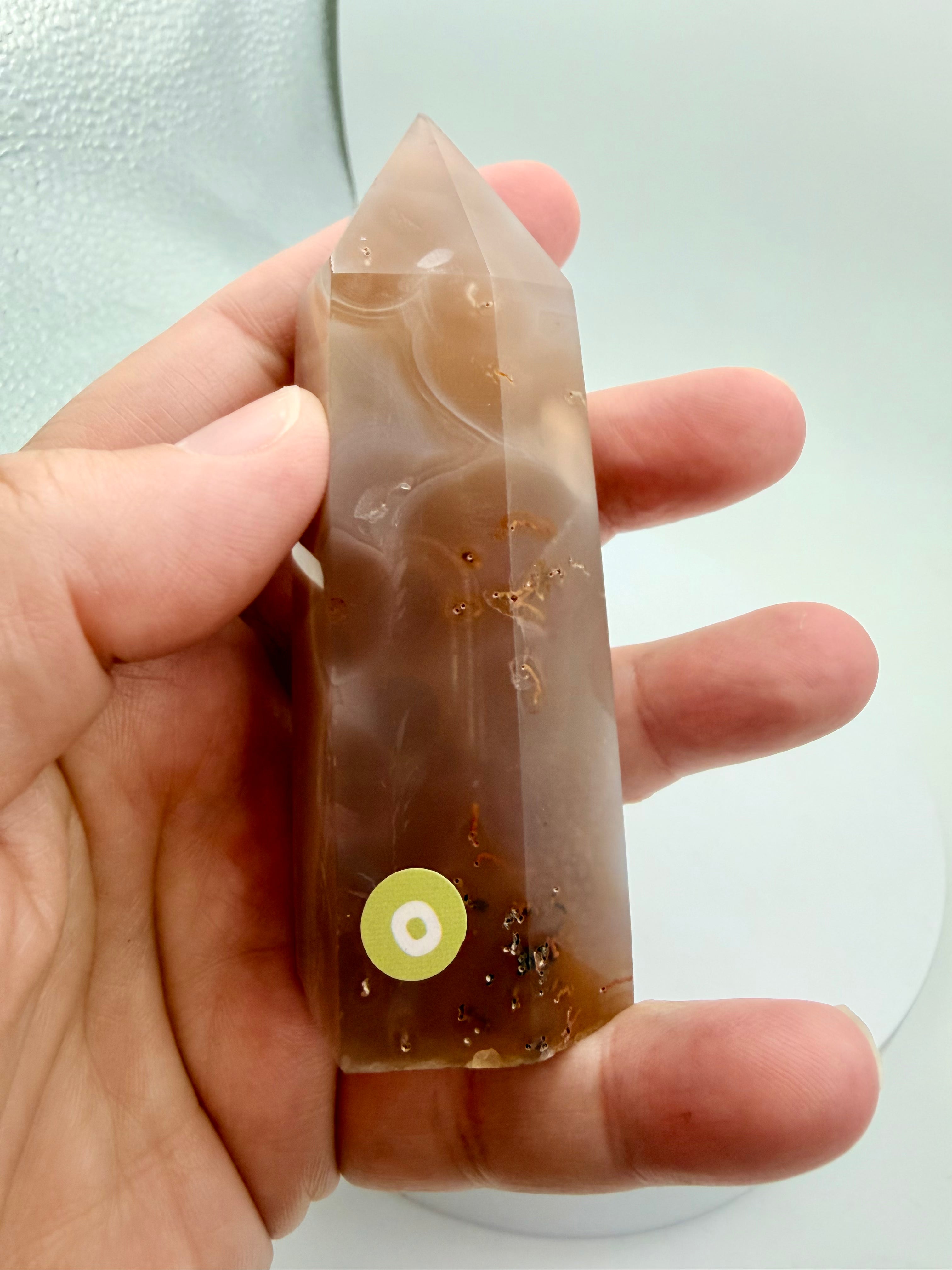 Natural Jelly Agate Tower | Pale Pink with Banding | 127g