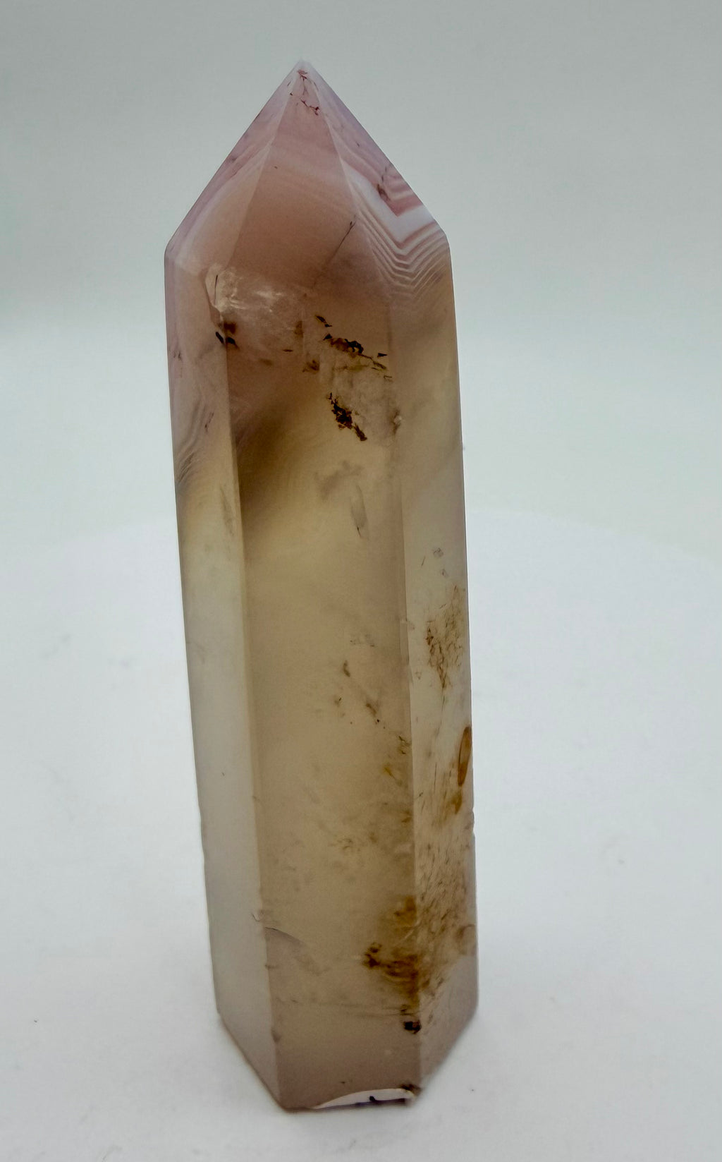Natural Jelly Agate Tower | Pale Pink with Banding | 52g