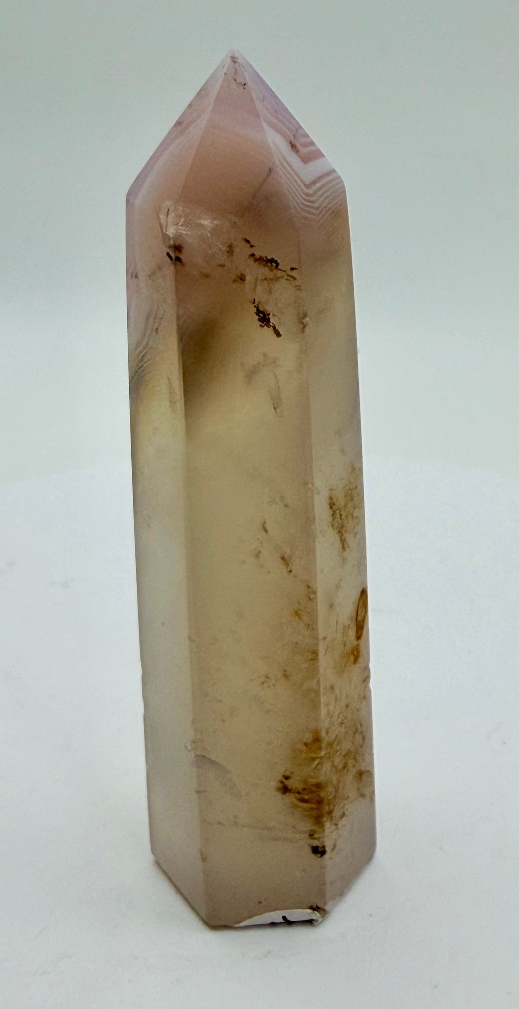Natural Jelly Agate Tower | Pale Pink with Banding | 52g