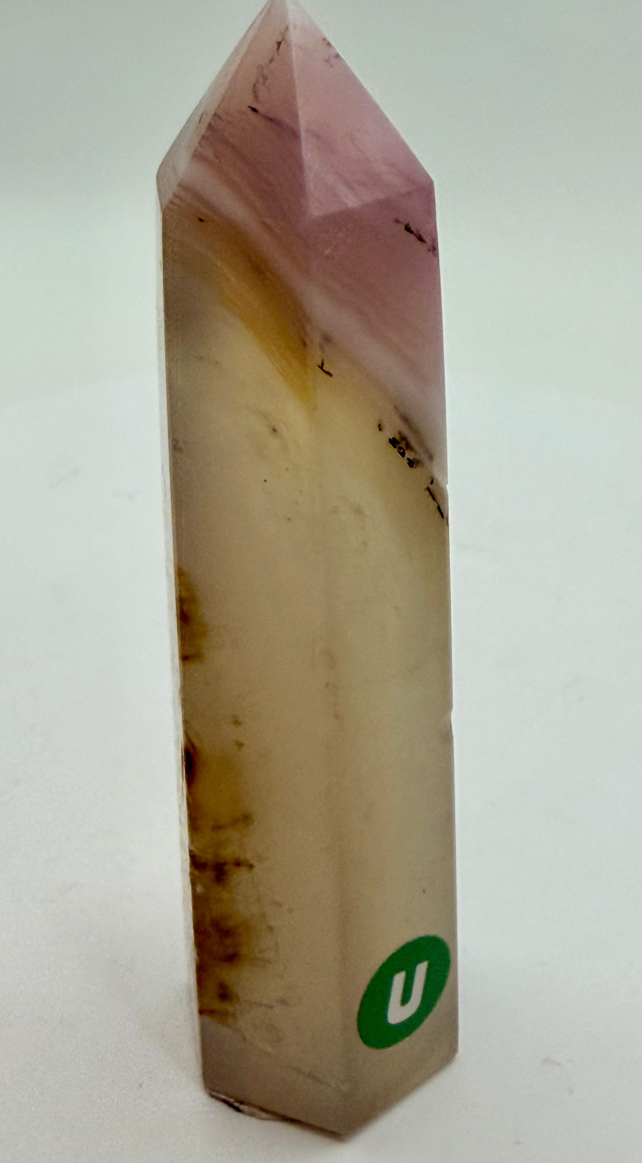 Natural Jelly Agate Tower | Pale Pink with Banding | 52g