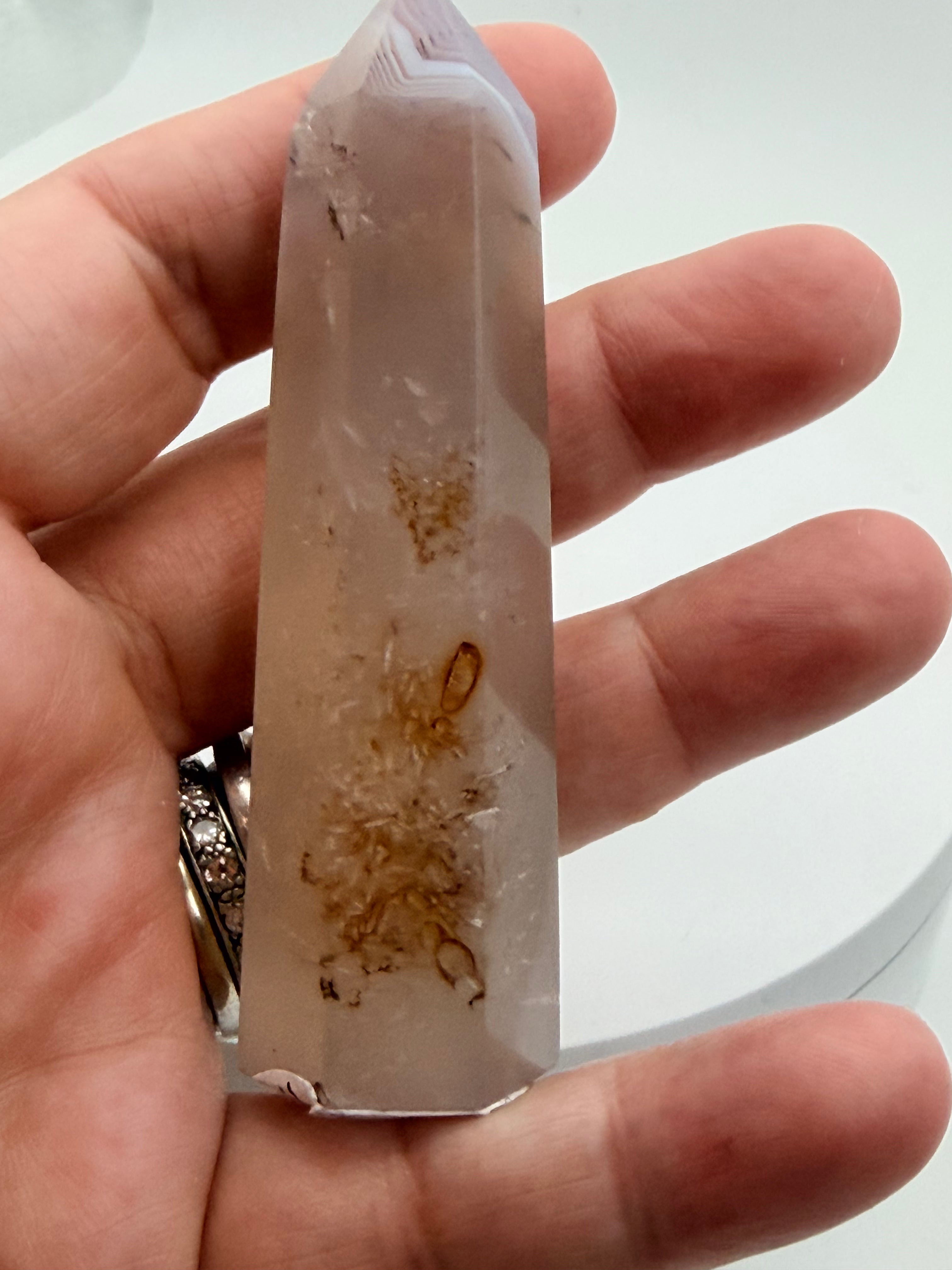 Natural Jelly Agate Tower | Pale Pink with Banding | 52g