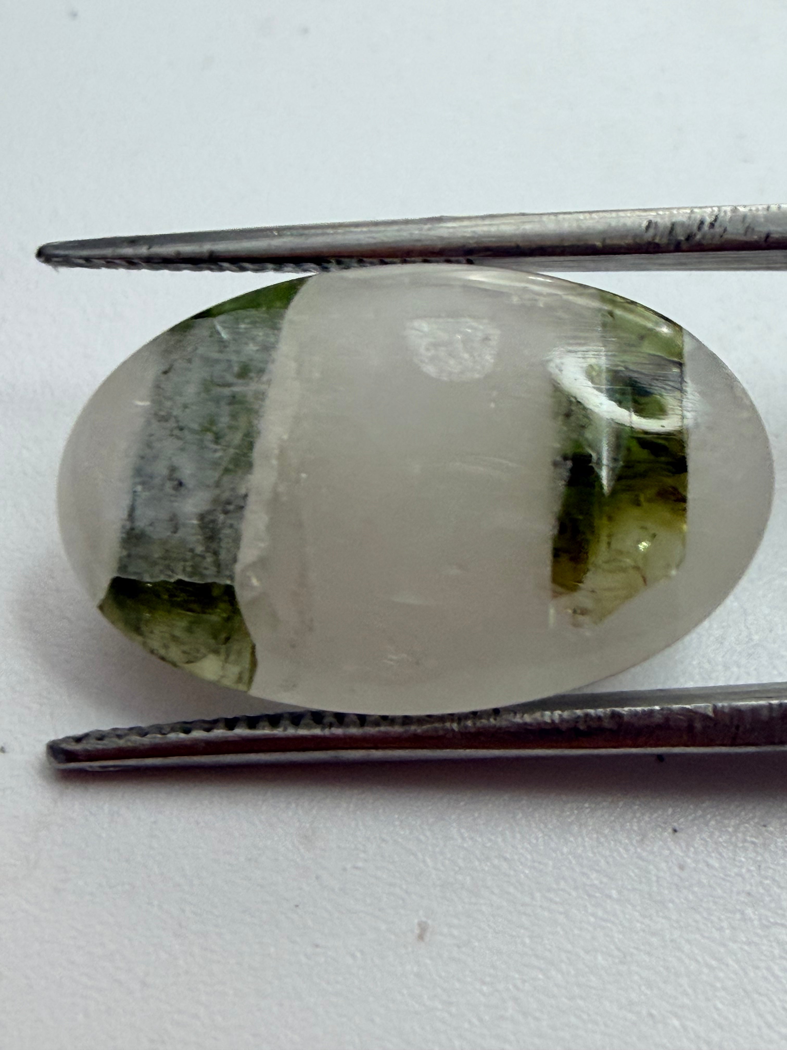 Green Tourmalinated Quartz Oval Cabochon 21mm x 13mm 16.25ct