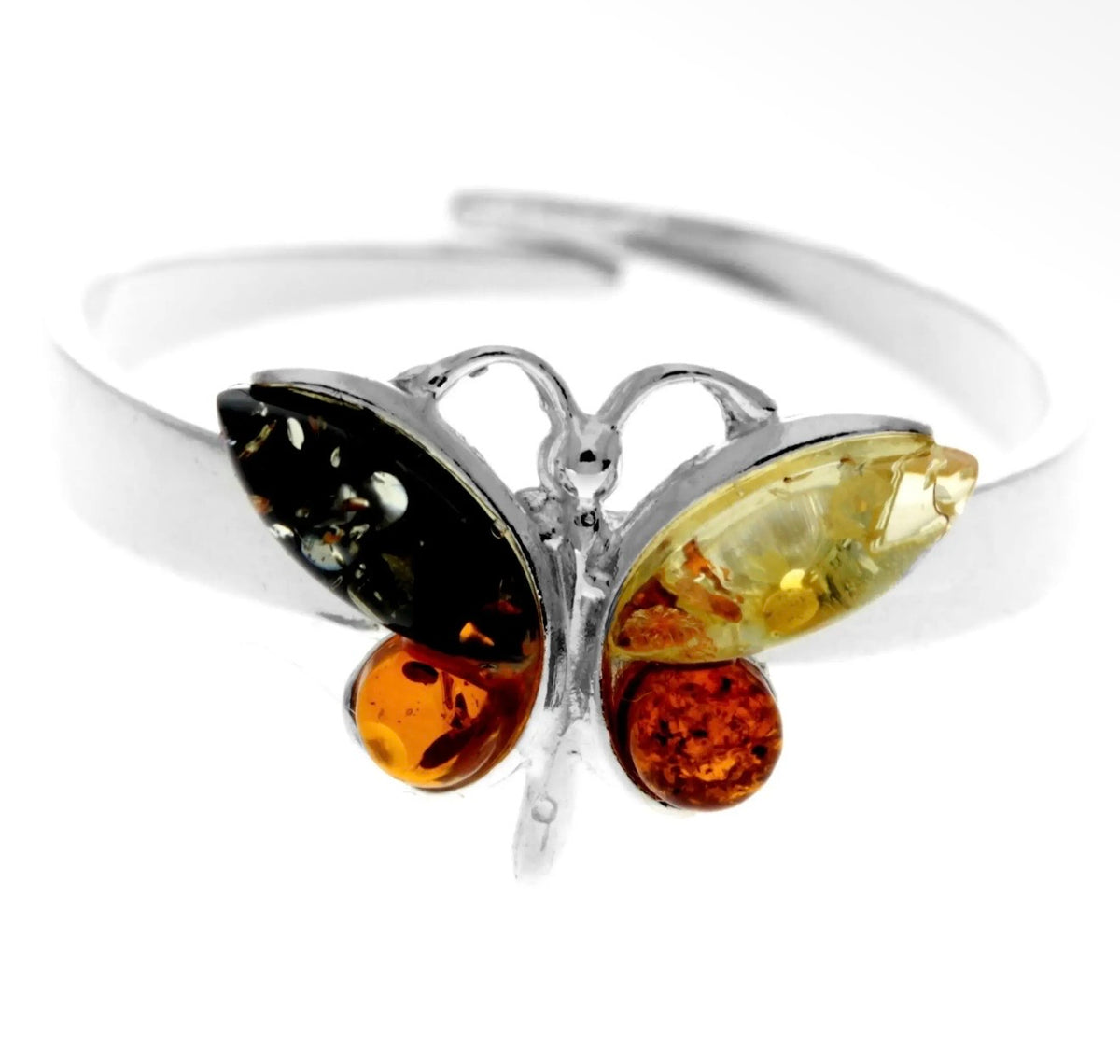 925 Sterling Silver & Baltic Amber Butterfly Ring – Adjustable size M