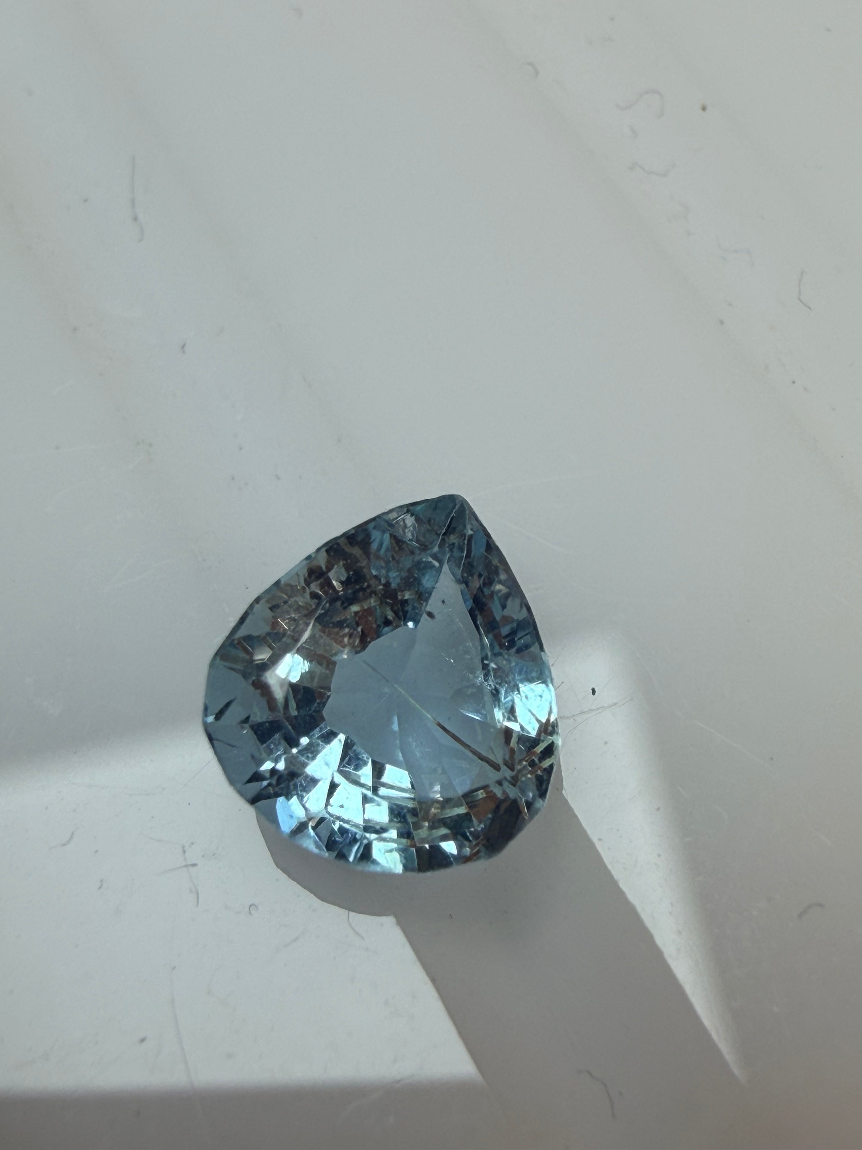 Aquamarine Blue Drop Shape 7.7x7mm 1.31ct with Rutile Inclusion