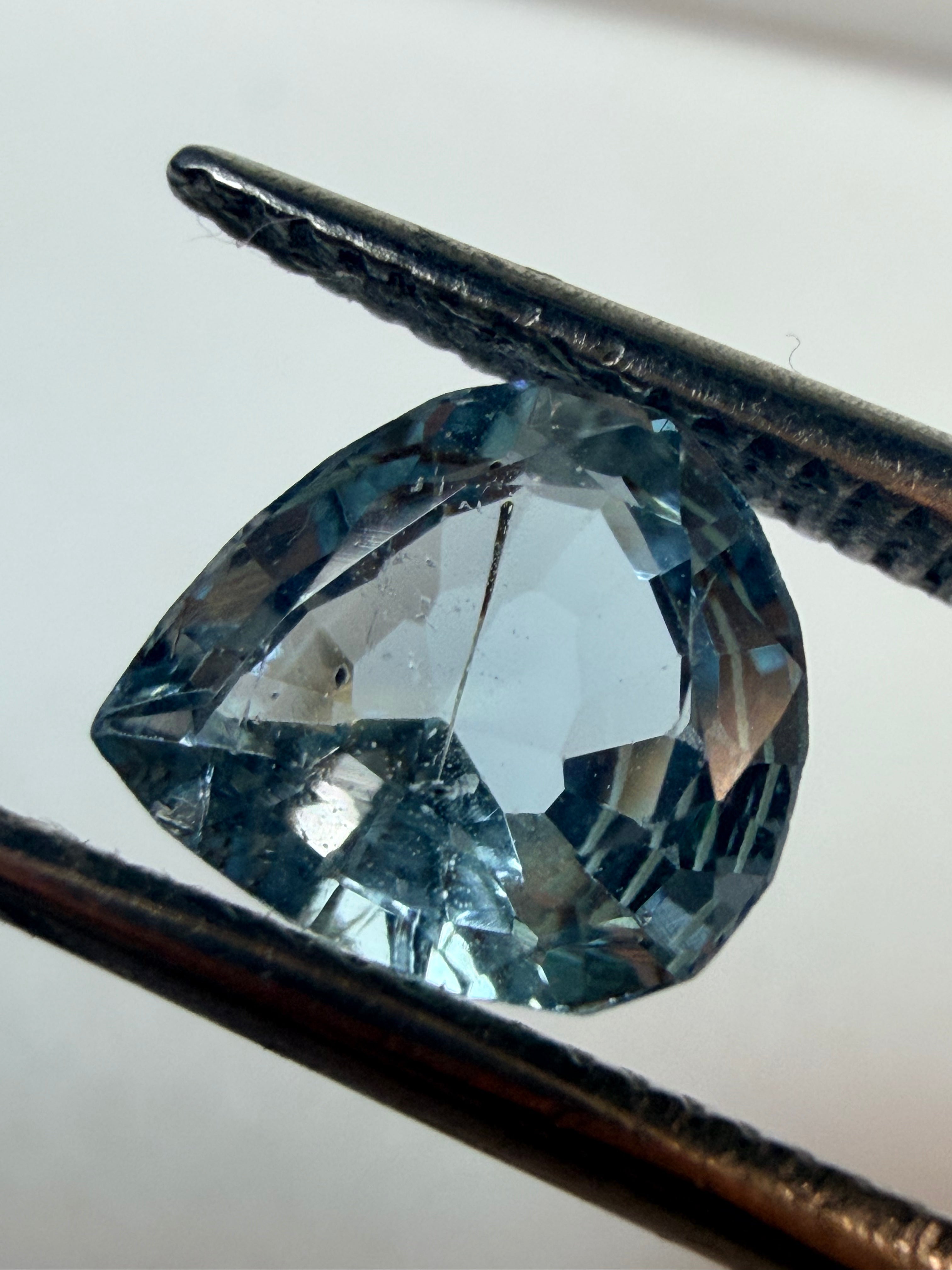 Aquamarine Blue Drop Shape 7.7x7mm 1.31ct with Rutile Inclusion