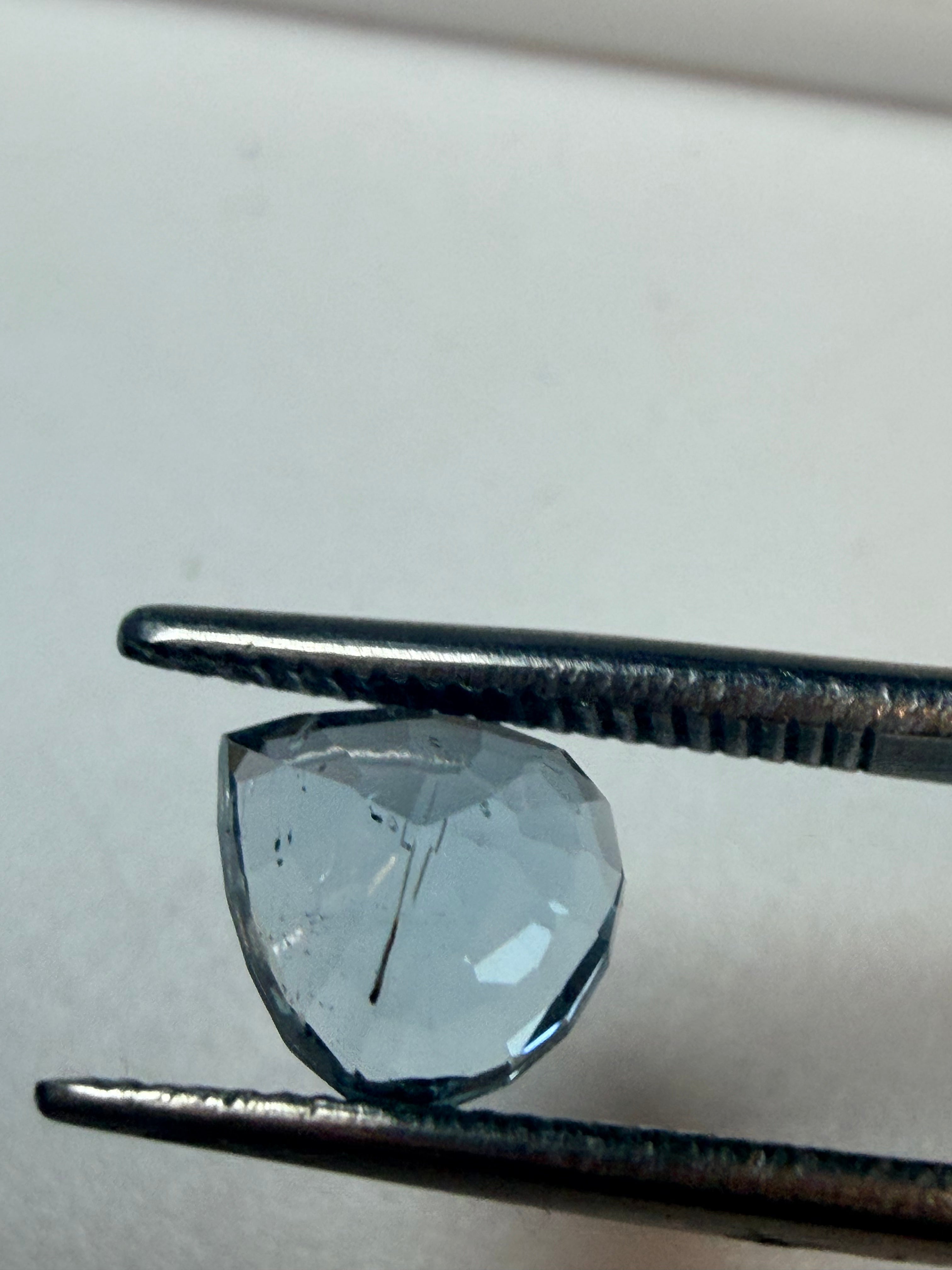 Aquamarine Blue Drop Shape 7.7x7mm 1.31ct with Rutile Inclusion