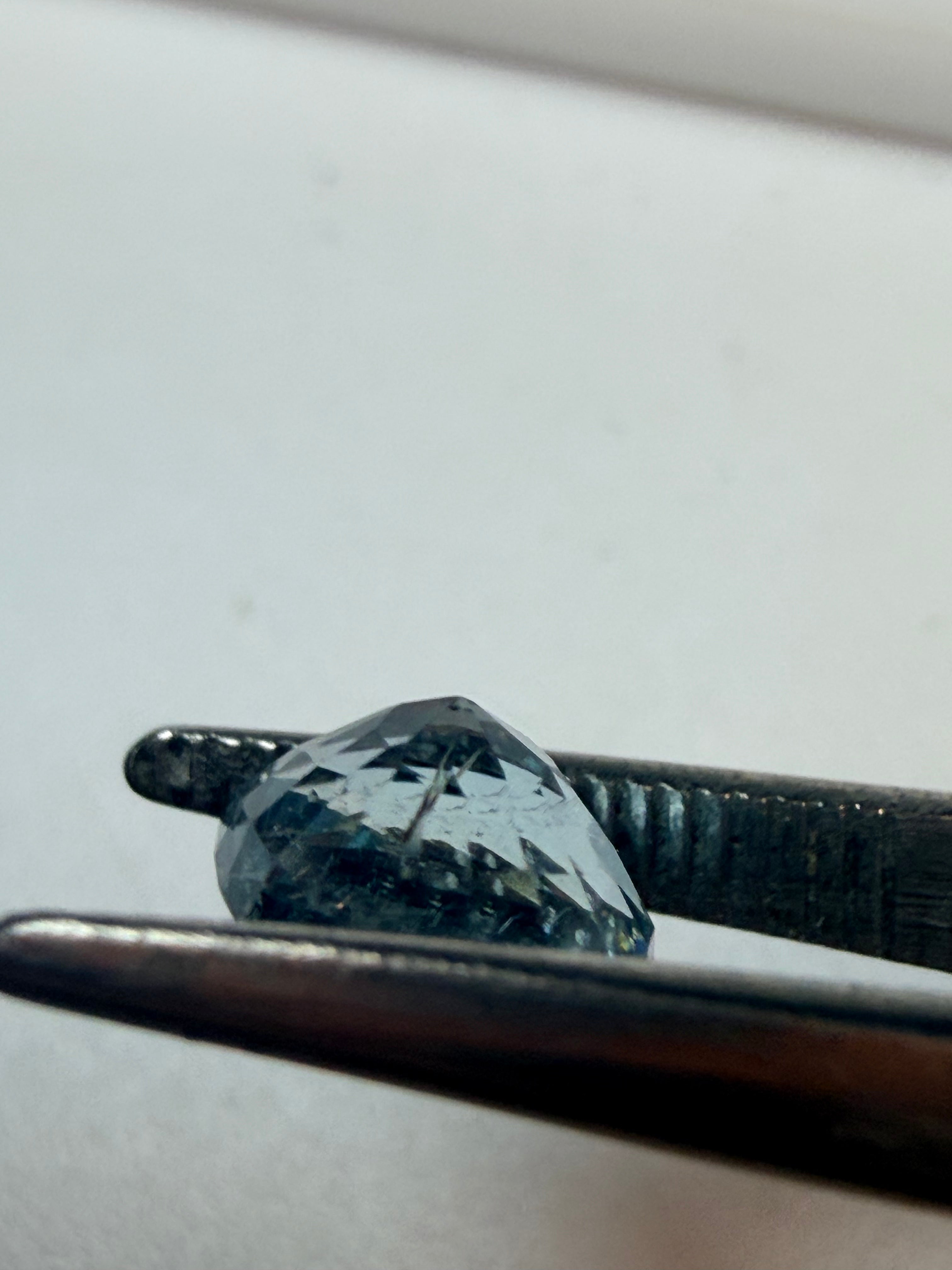 Aquamarine Blue Drop Shape 7.7x7mm 1.31ct with Rutile Inclusion