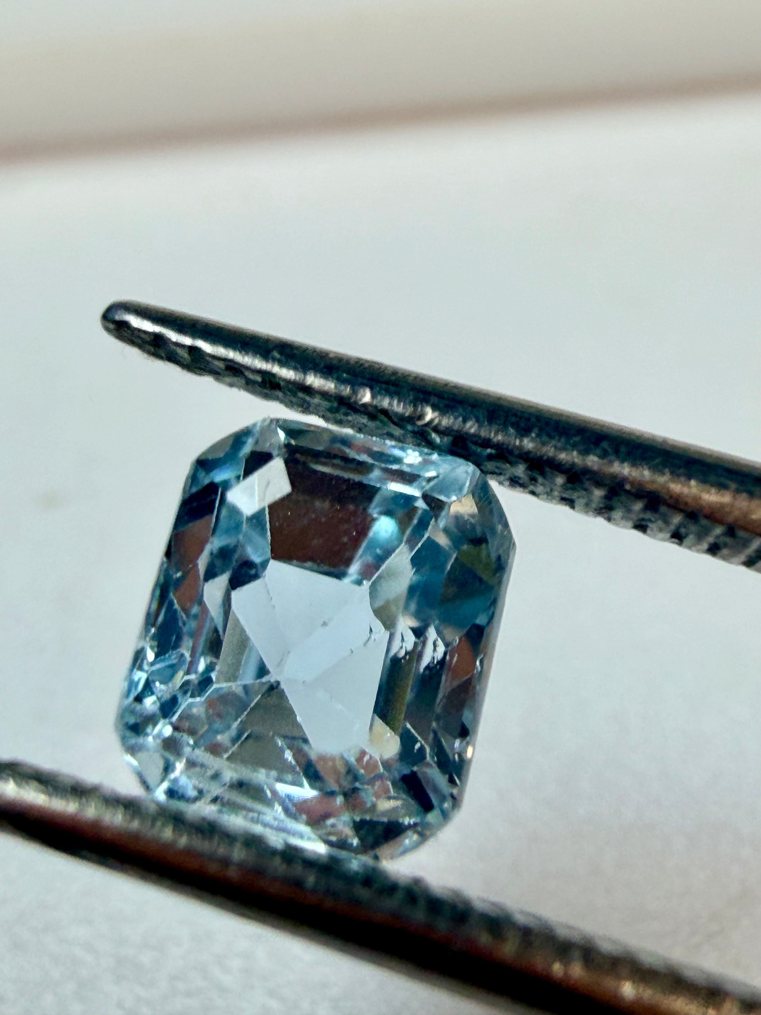 Natural Aquamarine Blue Octagon Cut 6.5x5.6mm 1.35ct