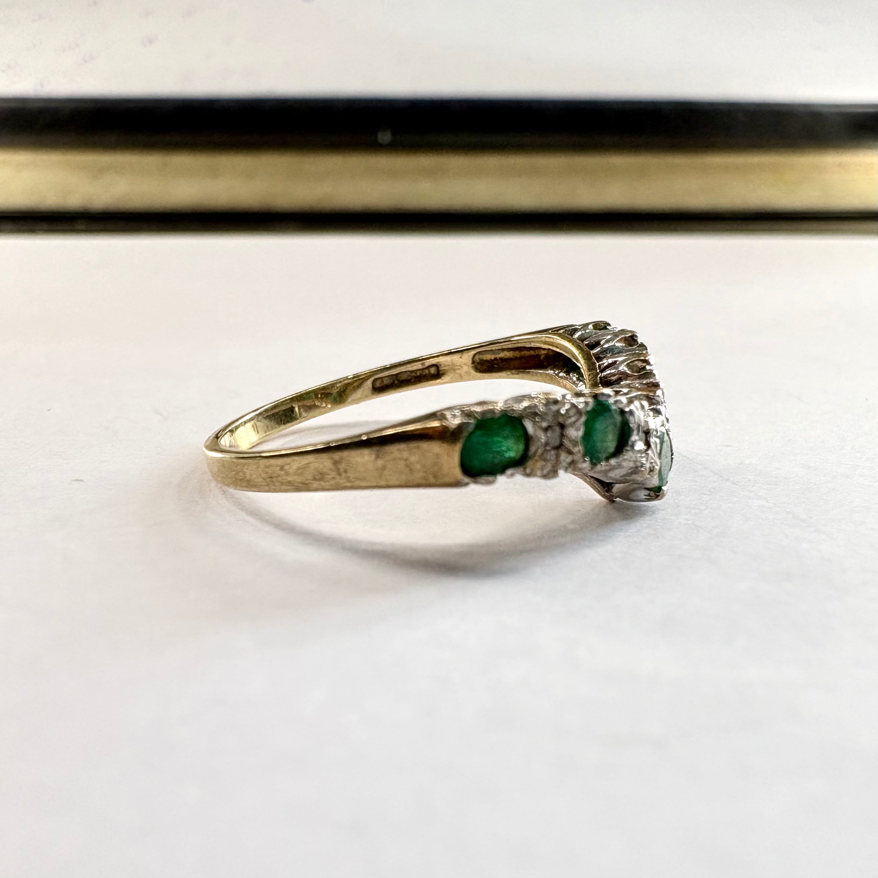 9ct yellow gold Emerald and diamond ring size M image 3