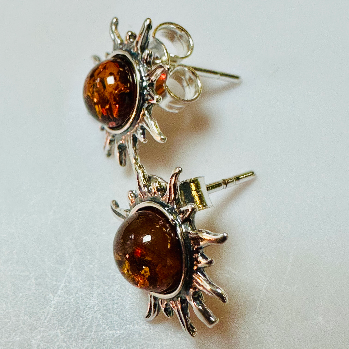 Sterling silver Amber sunburst earrings 925 image 4